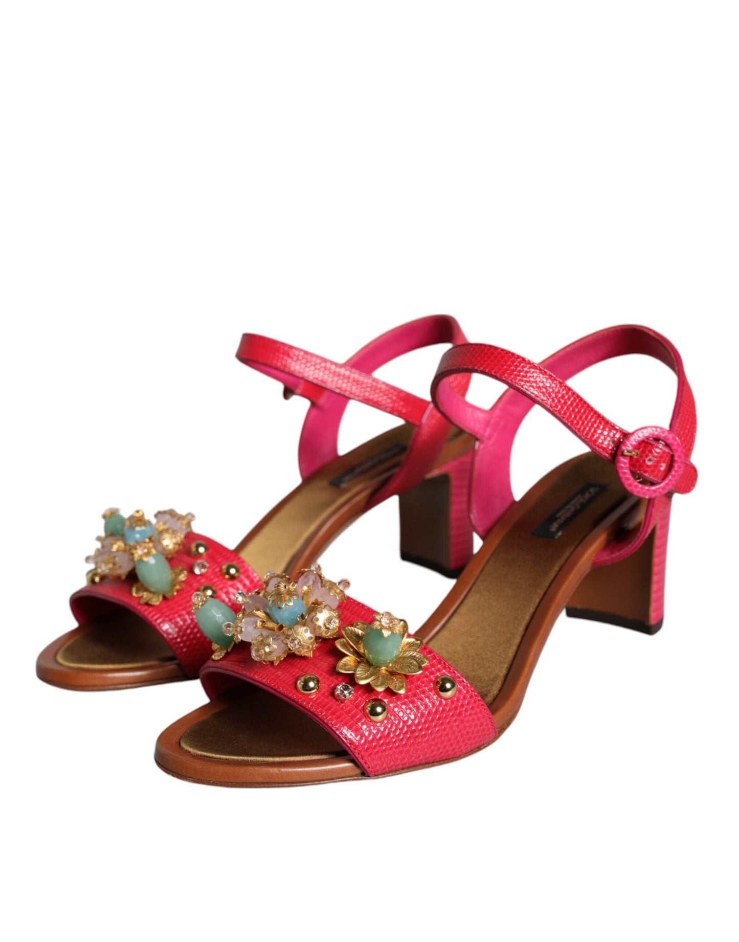 Dolce &amp; Gabbana Fuchsia Leather Embellished Keira Sandals Shoes