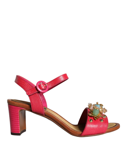 Dolce &amp; Gabbana Fuchsia Nahkakoristelu Keira Sandals -kengät