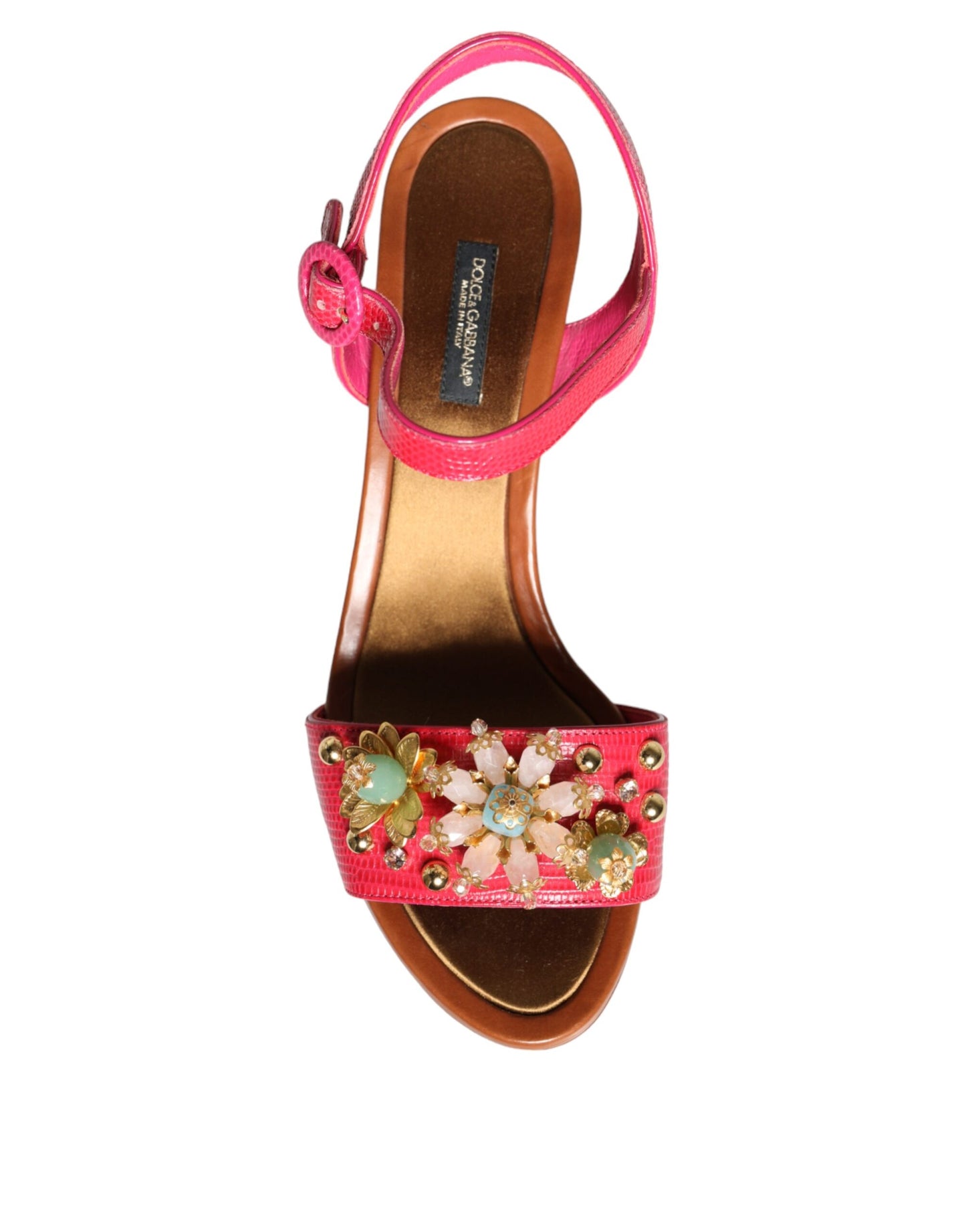 Dolce &amp; Gabbana Fuchsia Leather Embellished Keira Sandals Shoes