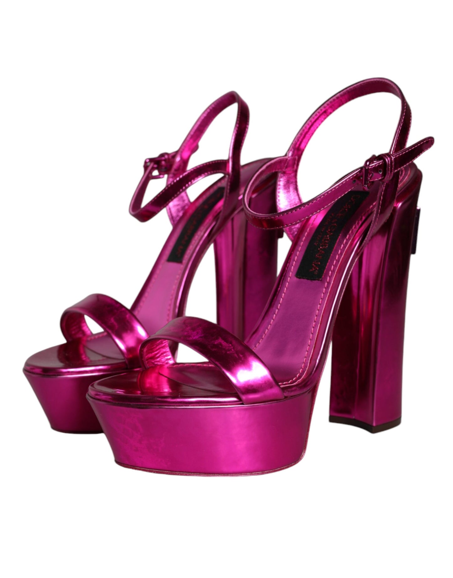 Dolce & Gabbana Fuchsia Leder Plateau Logo Keira Sandalen Schuhe