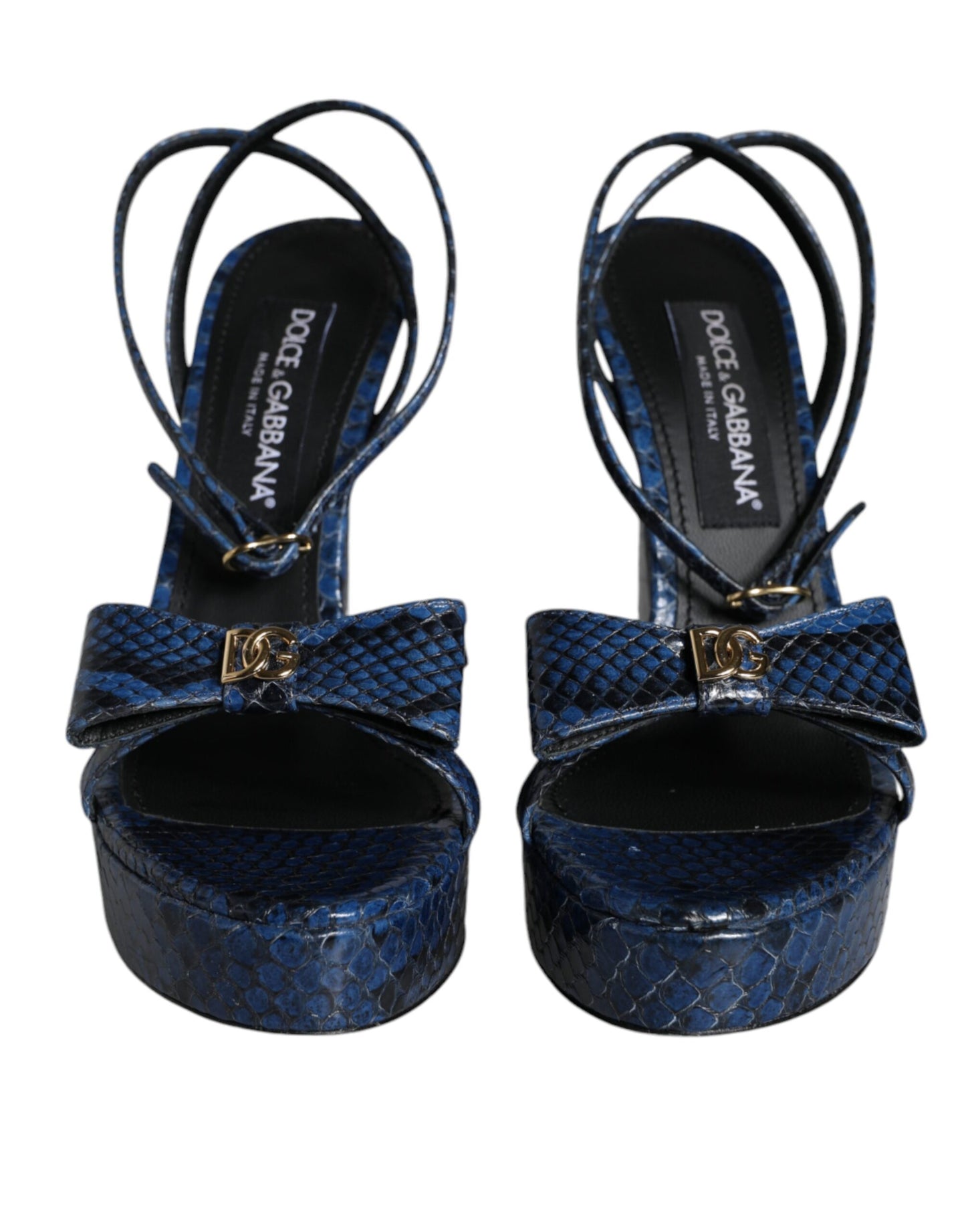 Dolce & Gabbana Blaue Leder Knöchelriemen Heels Sandalen Schuhe