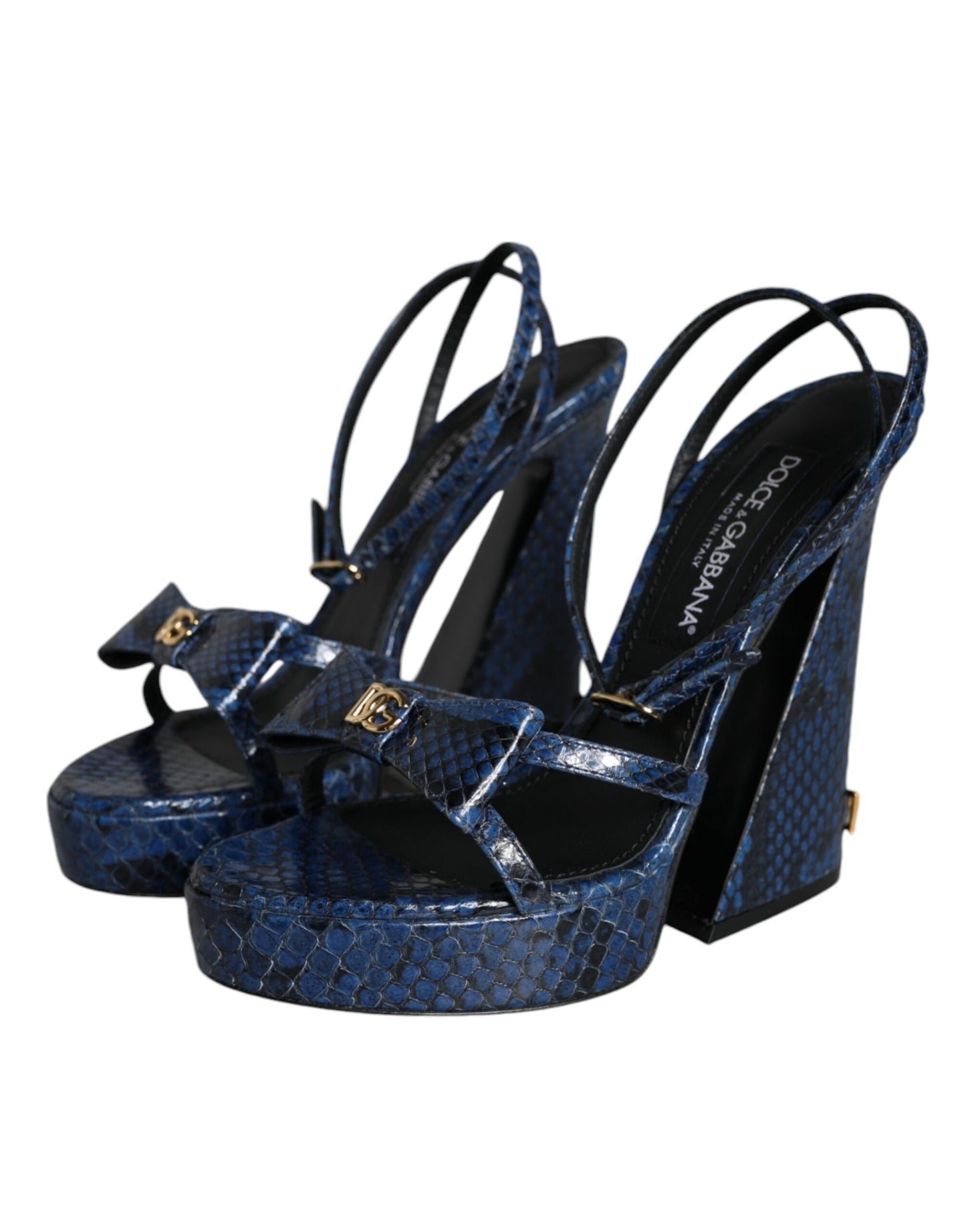 Dolce & Gabbana Blaue Leder Knöchelriemen Heels Sandalen Schuhe