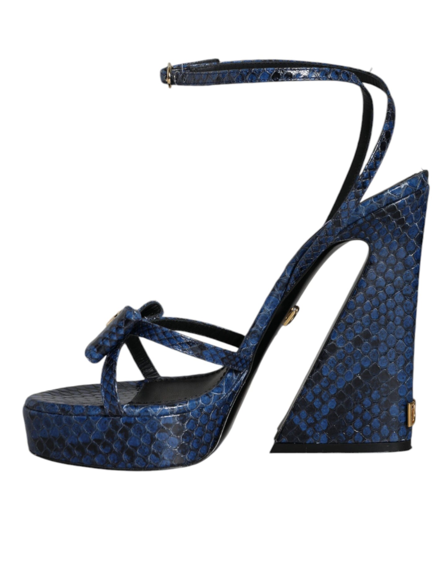 Dolce & Gabbana Blaue Leder Knöchelriemen Heels Sandalen Schuhe