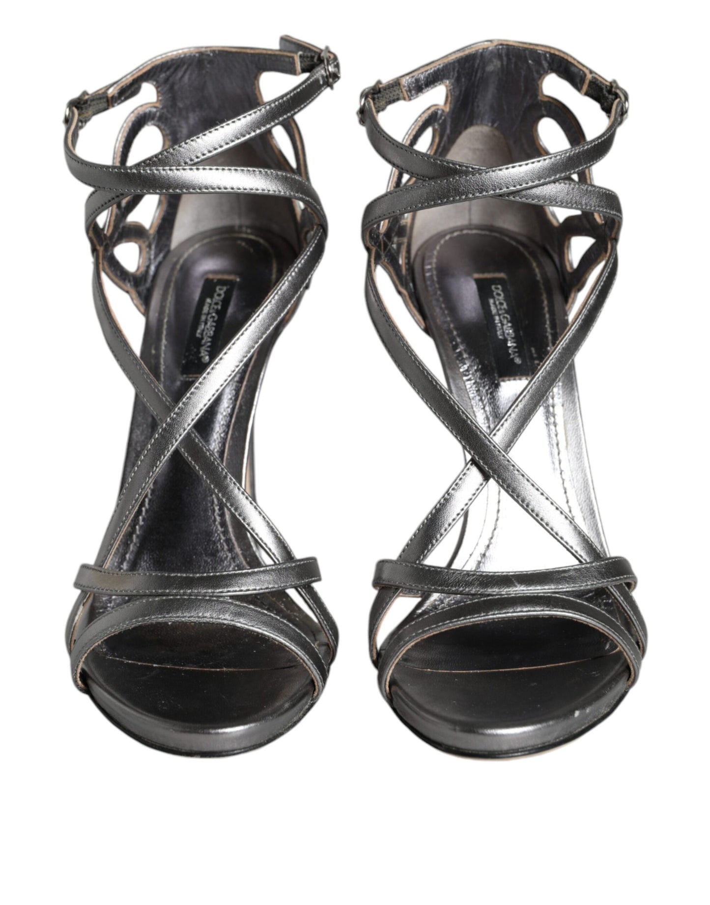 Dolce &amp; Gabbana Silver Keira Leather Heels Sandals Shoes