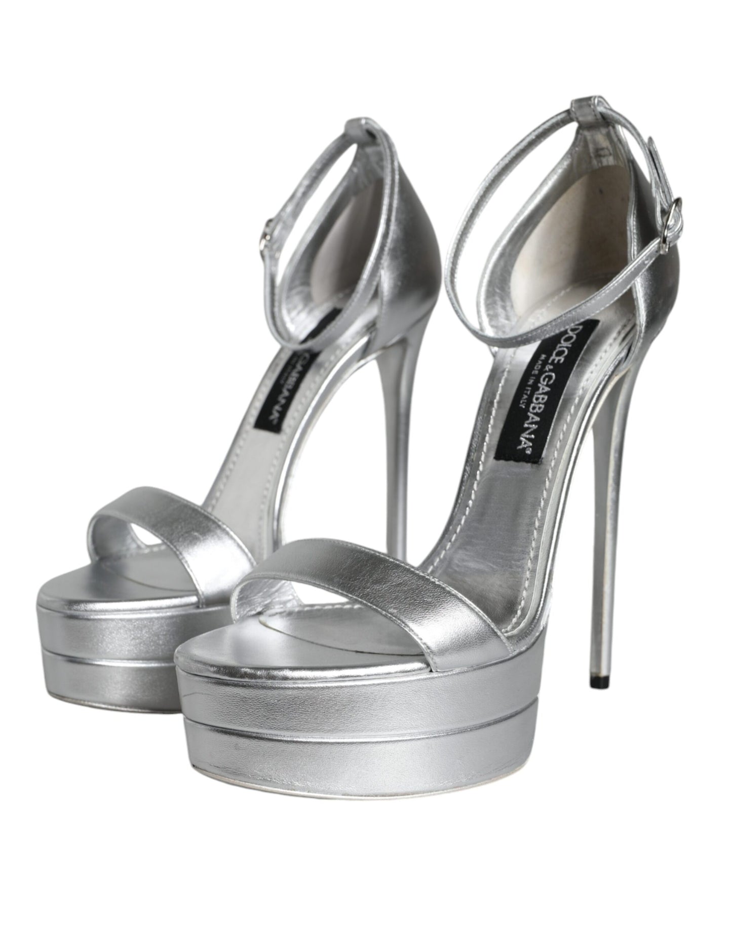 Dolce &amp; Gabbana Silver Leather Platform Keira Sandals Shoes