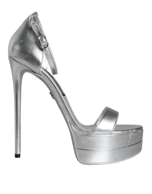 Dolce &amp; Gabbana Silver Leather Platform Keira Sandals -kengät