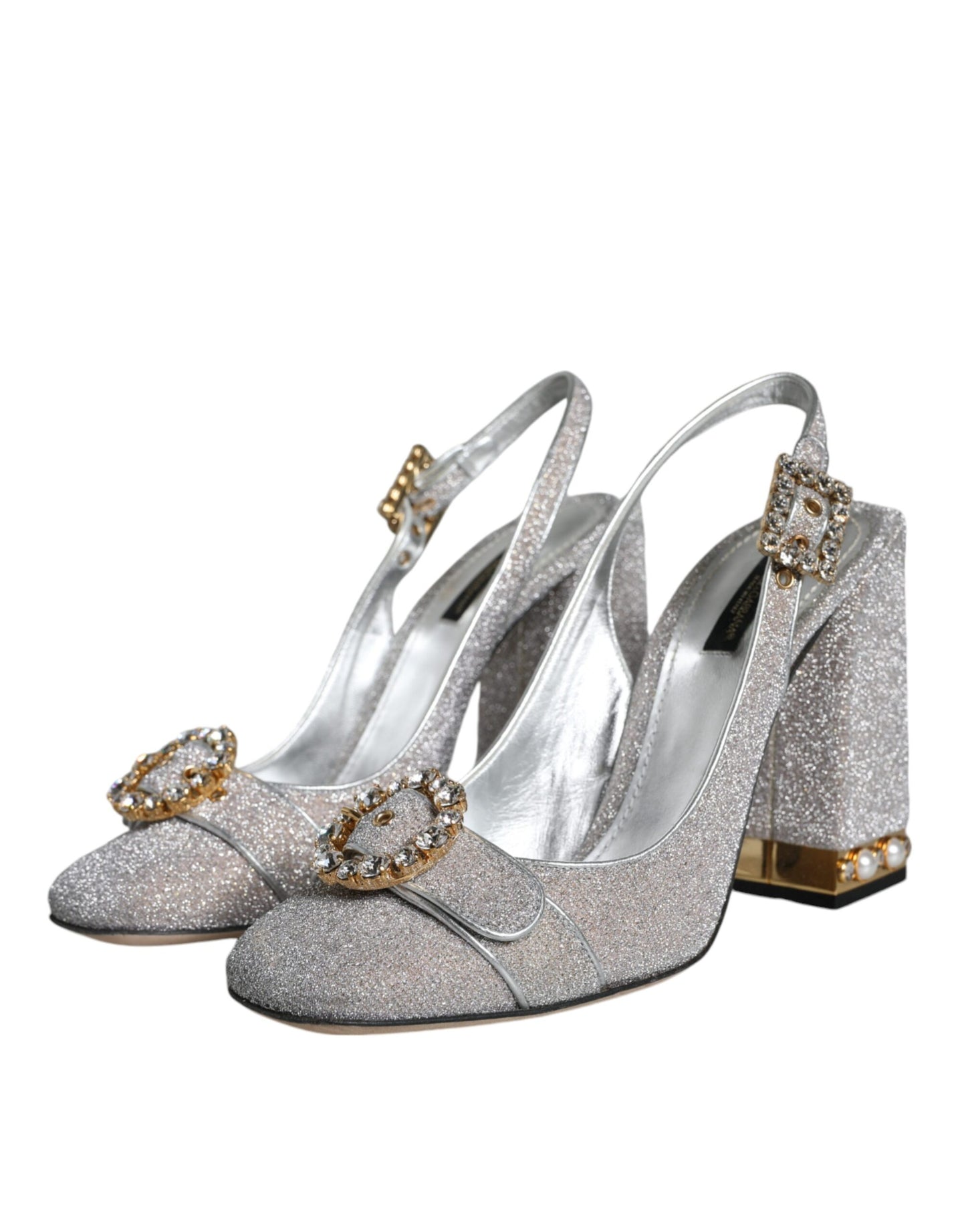 Dolce &amp; Gabbana Silver Crystal Slingback Heels Sandals -kengät