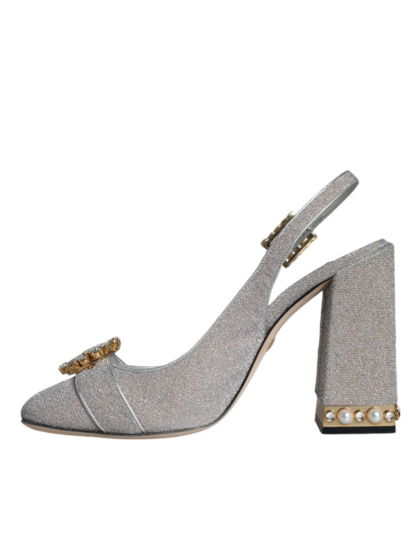 Dolce &amp; Gabbana Silver Crystal Slingback Heels Sandals -kengät