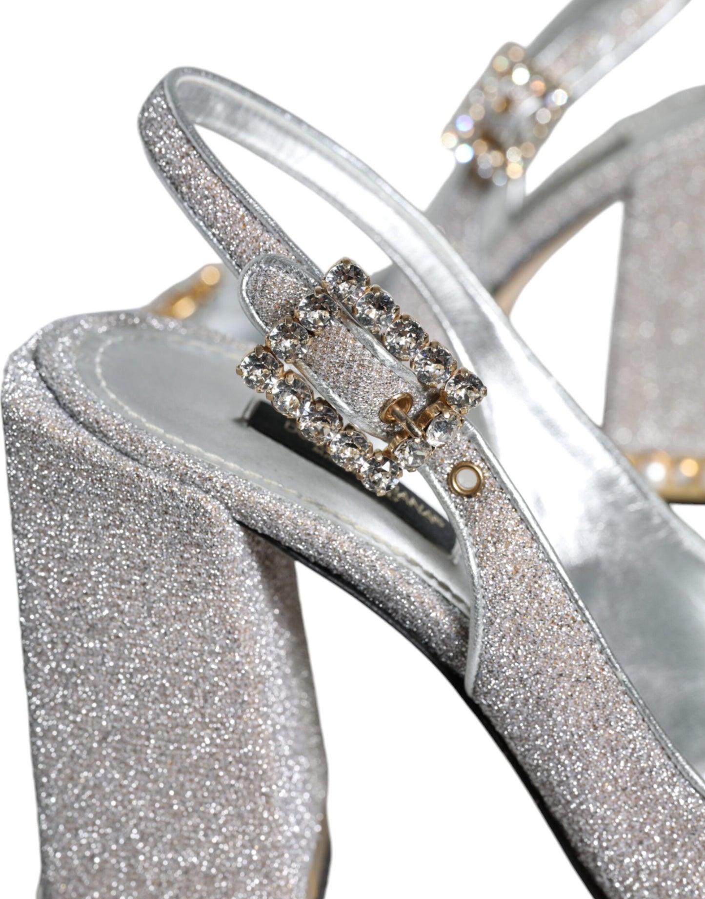 Dolce &amp; Gabbana Silver Crystal Slingback Heels Sandals -kengät