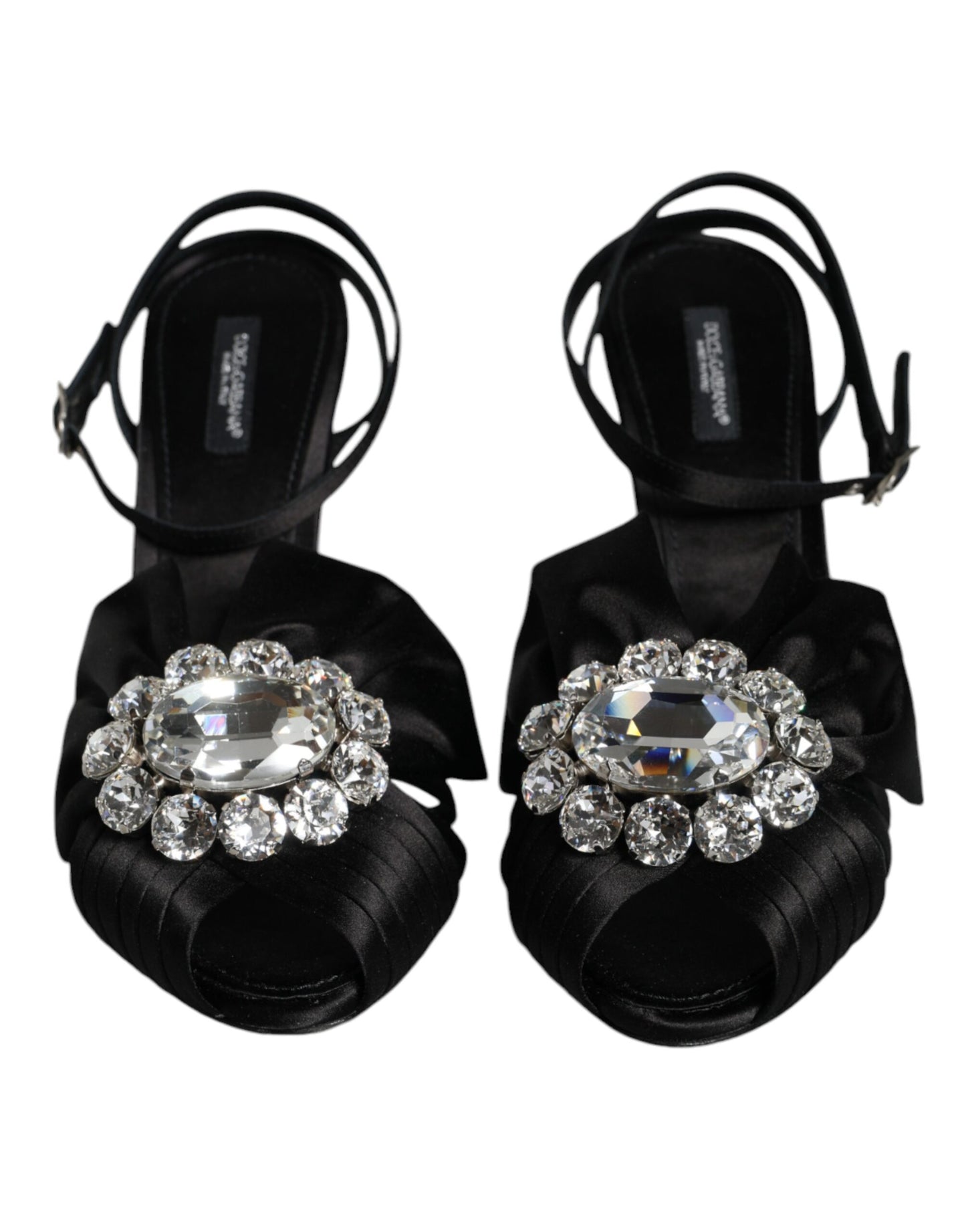 Dolce &amp; Gabbana Black Crystal Ankle Strap Sandals -kengät