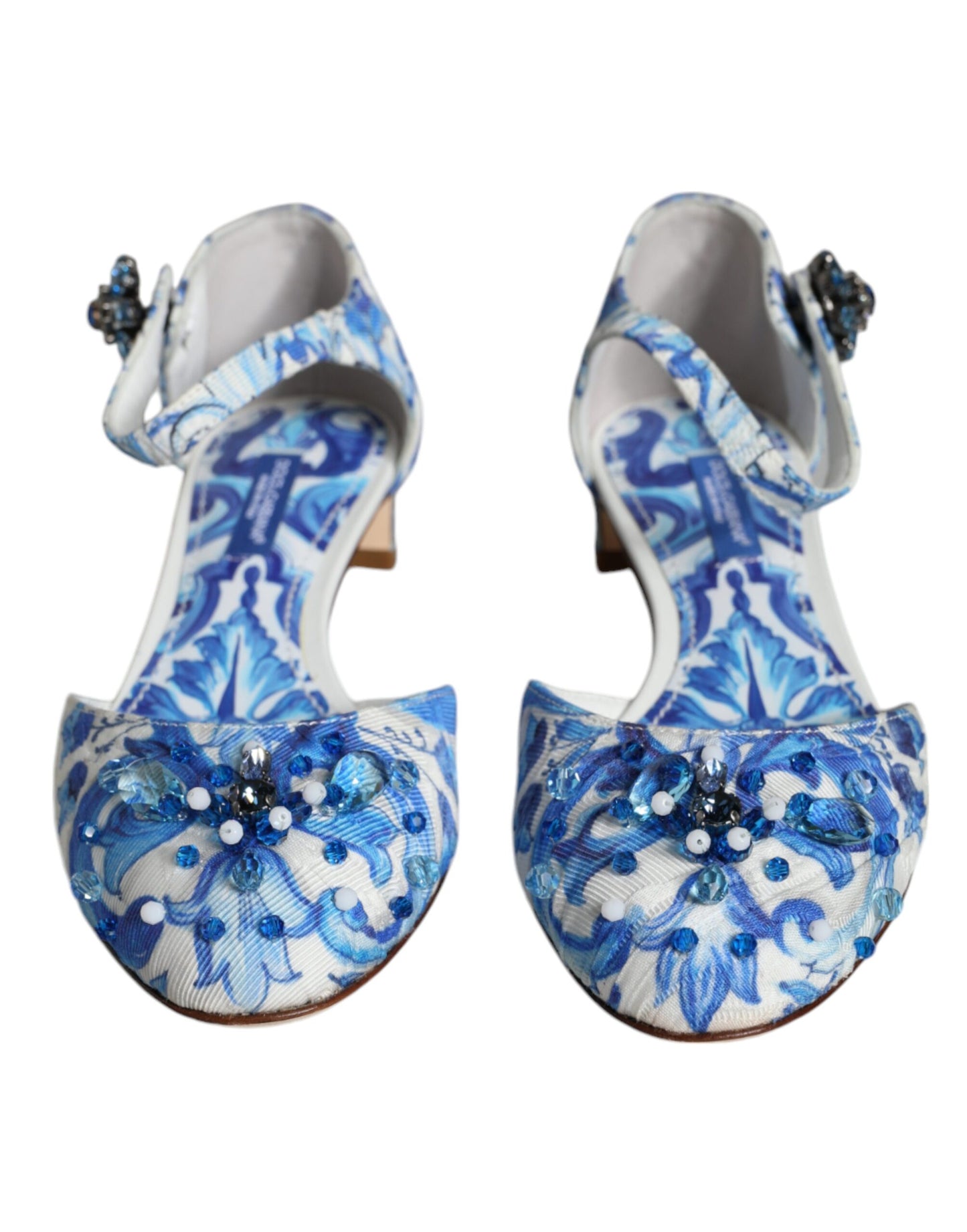 Dolce &amp; Gabbana White Blue Majolica Print Nilkkahihna Sandaalit Kengät