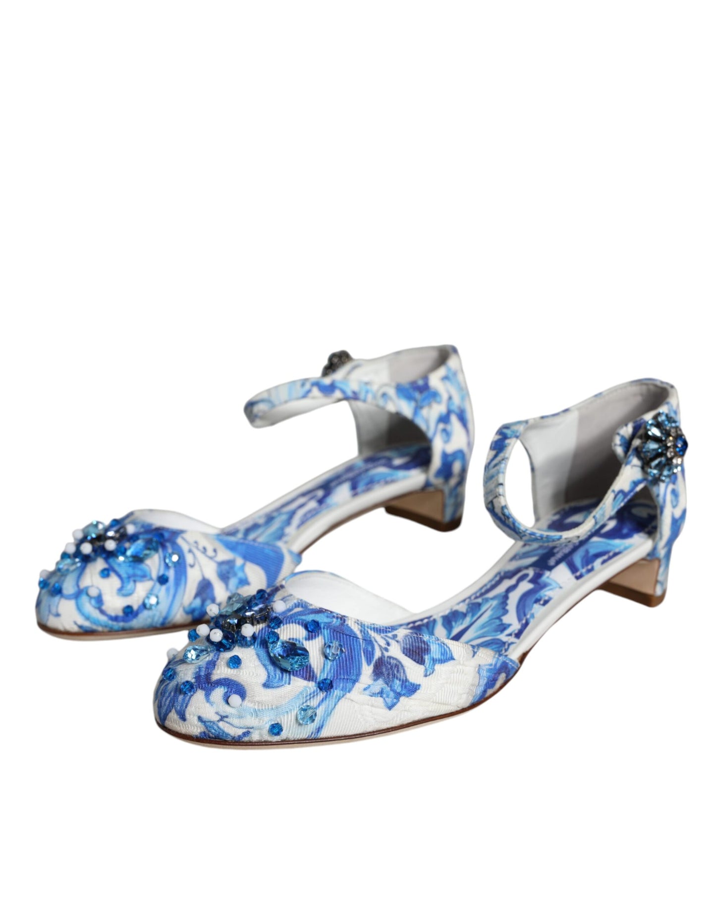 Dolce &amp; Gabbana White Blue Majolica Print Nilkkahihna Sandaalit Kengät