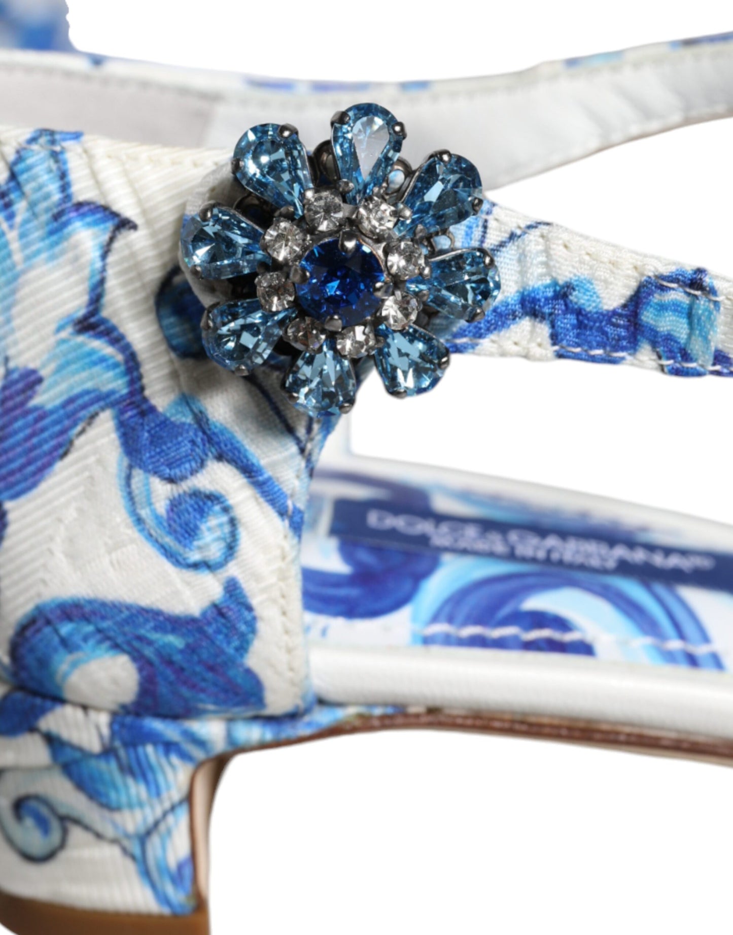 Dolce &amp; Gabbana White Blue Majolica Print Nilkkahihna Sandaalit Kengät