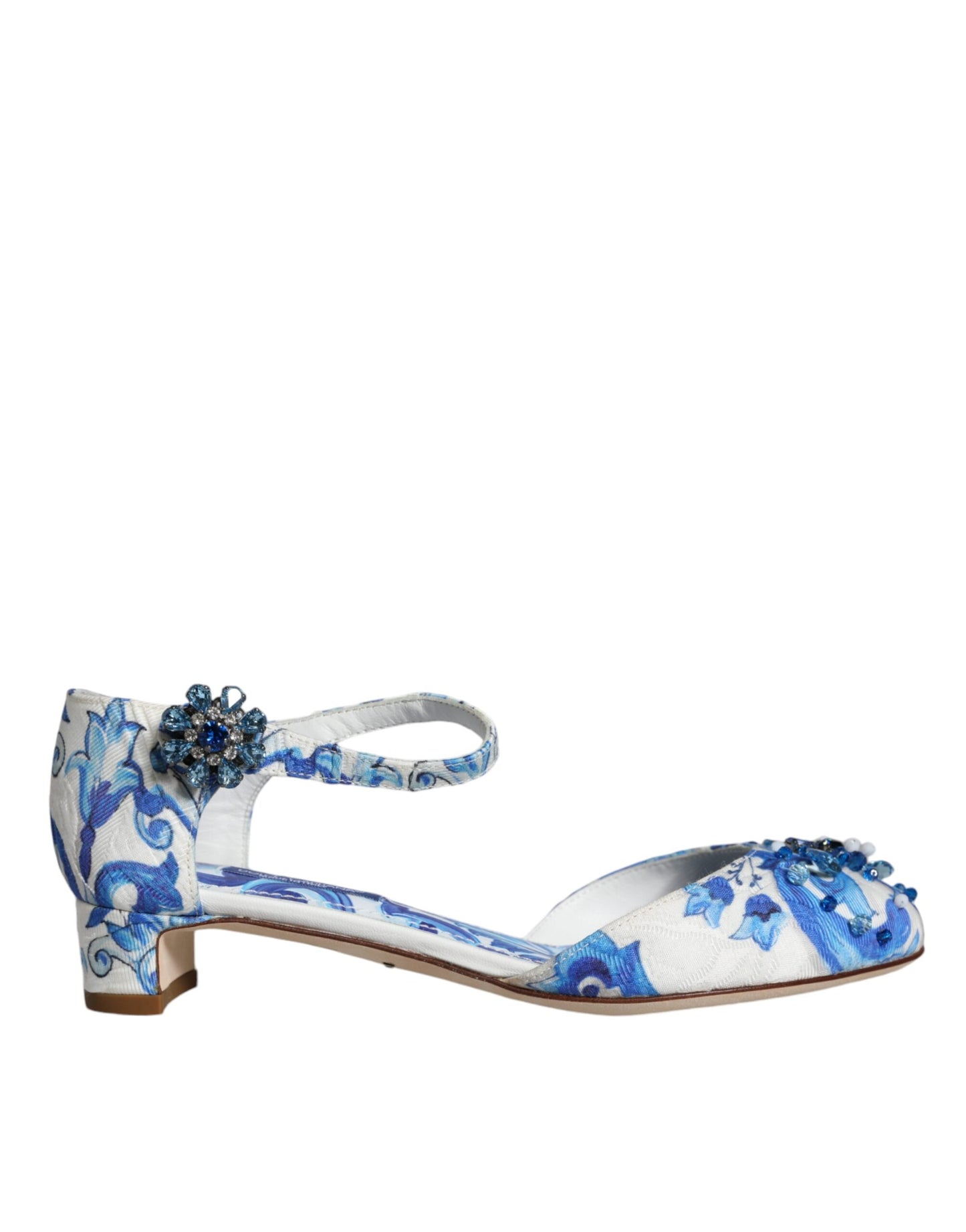 Dolce &amp; Gabbana White Blue Majolica Print Nilkkahihna Sandaalit Kengät