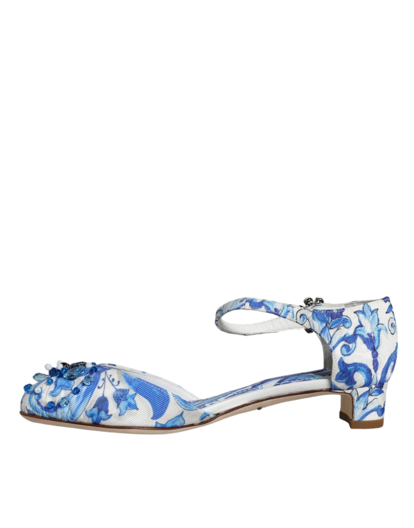 Dolce &amp; Gabbana White Blue Majolica Print Nilkkahihna Sandaalit Kengät