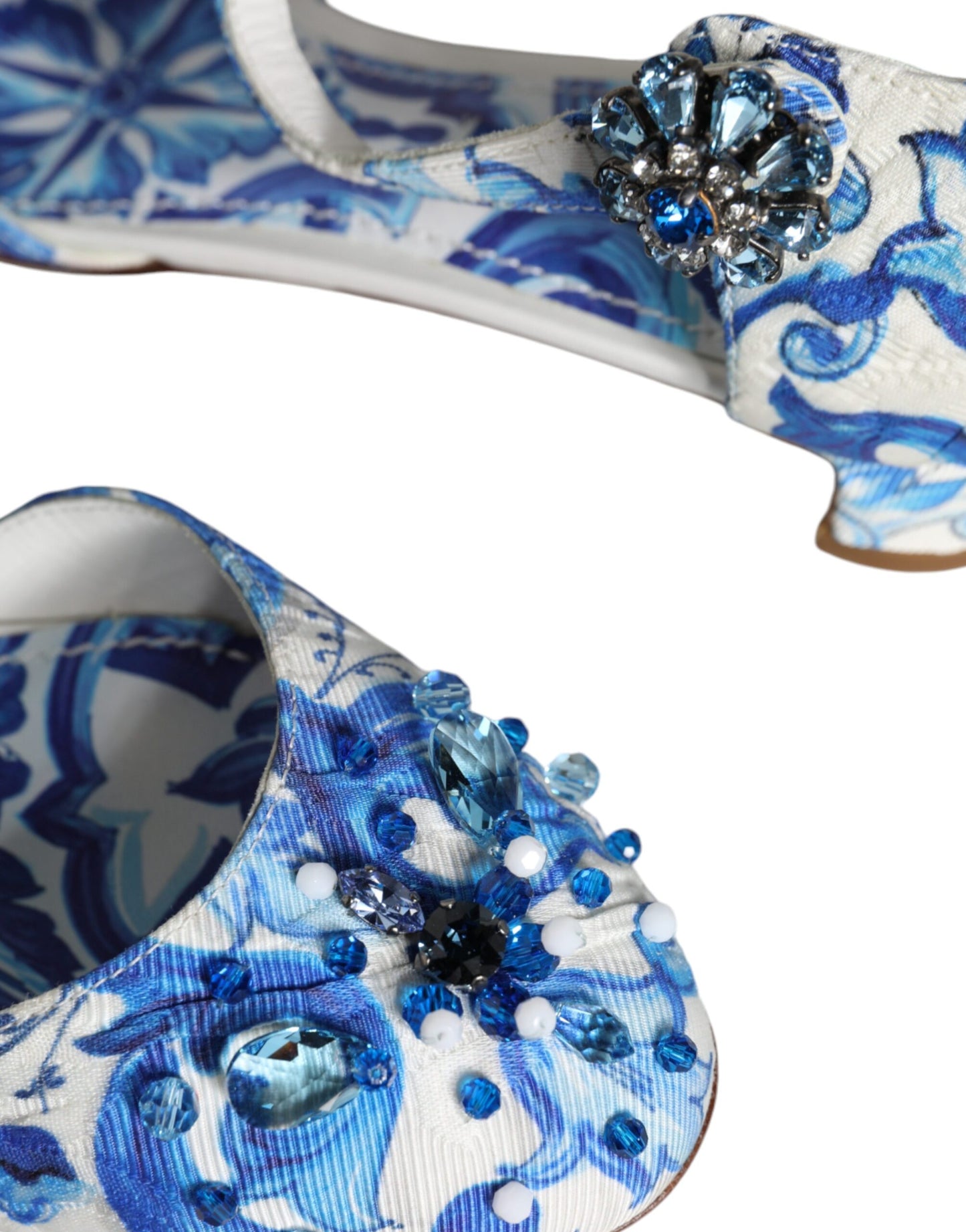 Dolce &amp; Gabbana White Blue Majolica Print Nilkkahihna Sandaalit Kengät