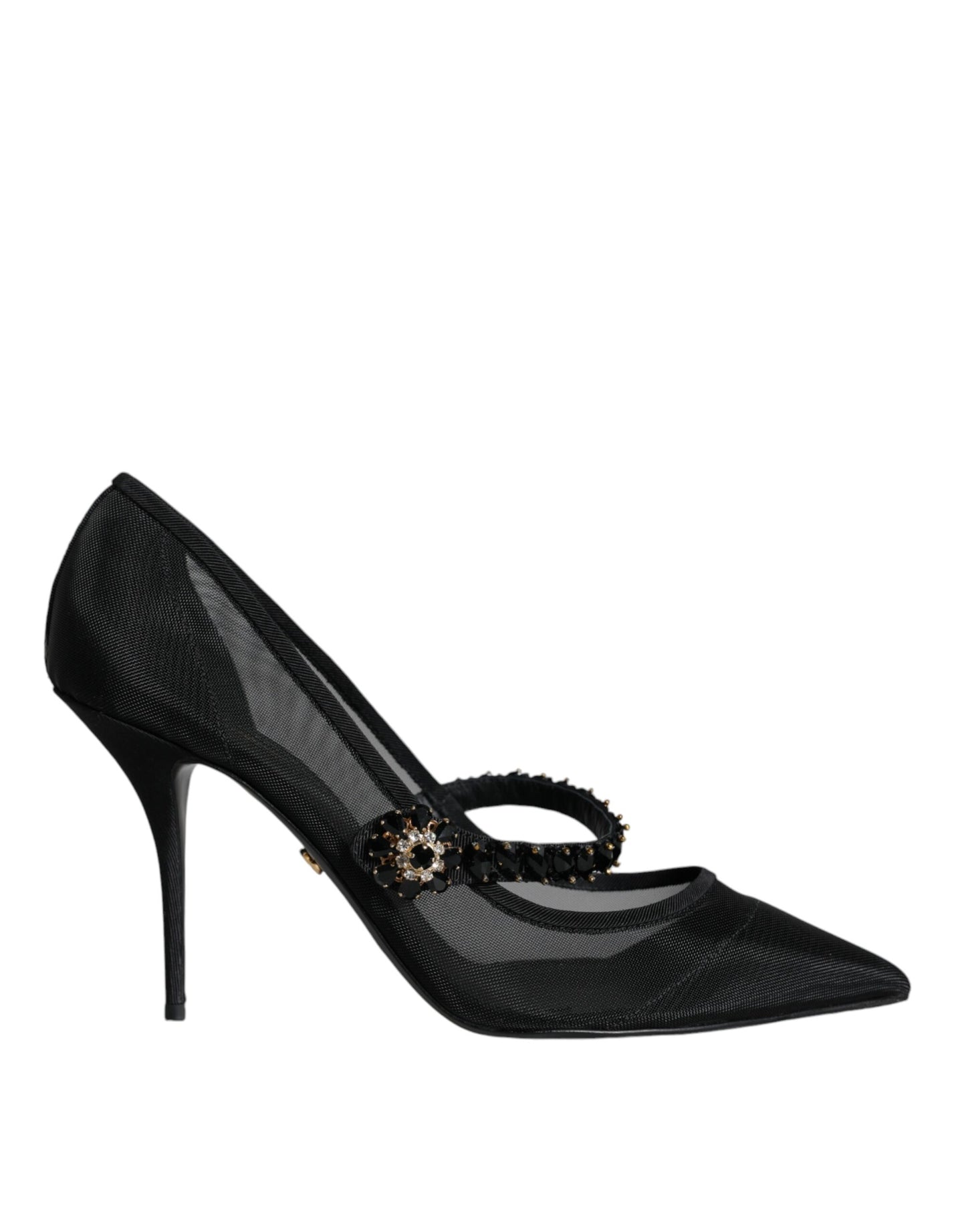 Dolce & Gabbana Schwarz Mesh Mary Jane Crystal Heel Pumps Schuhe