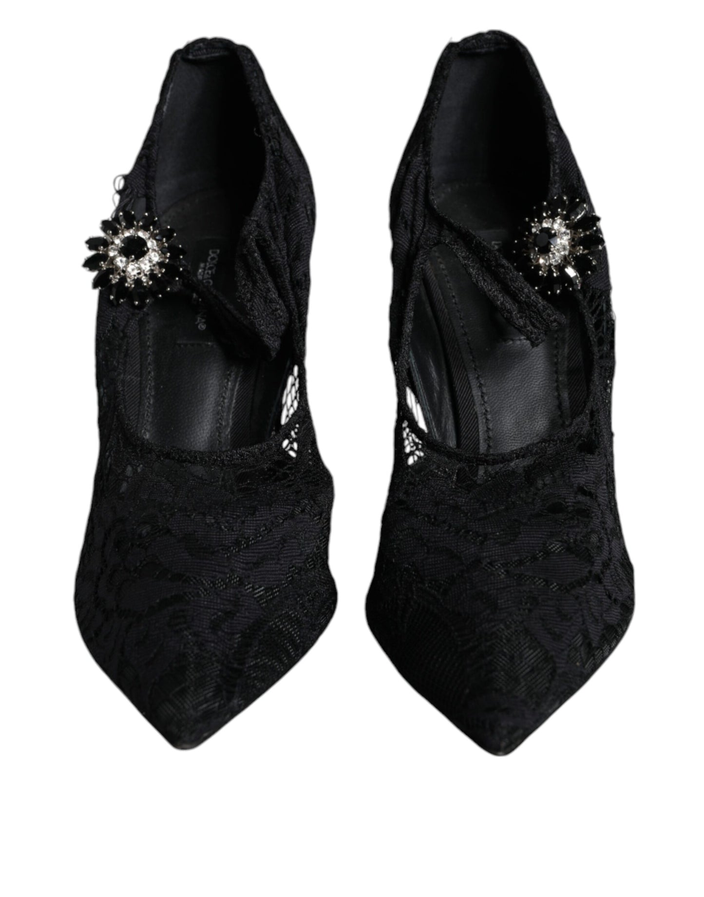 Dolce &amp; Gabbana Black Mary Jane Pumps Lace Crystals Heels Kengät