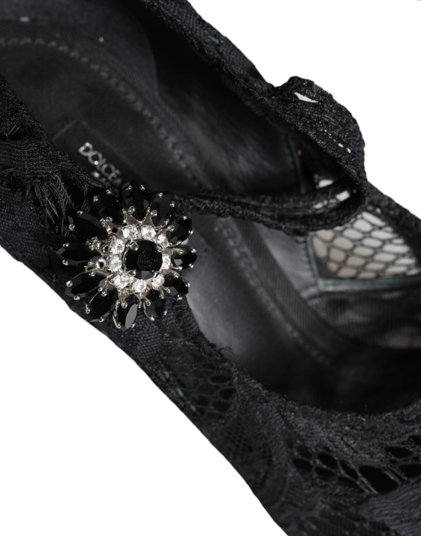 Dolce &amp; Gabbana Black Mary Jane Pumps Lace Crystals Heels Kengät