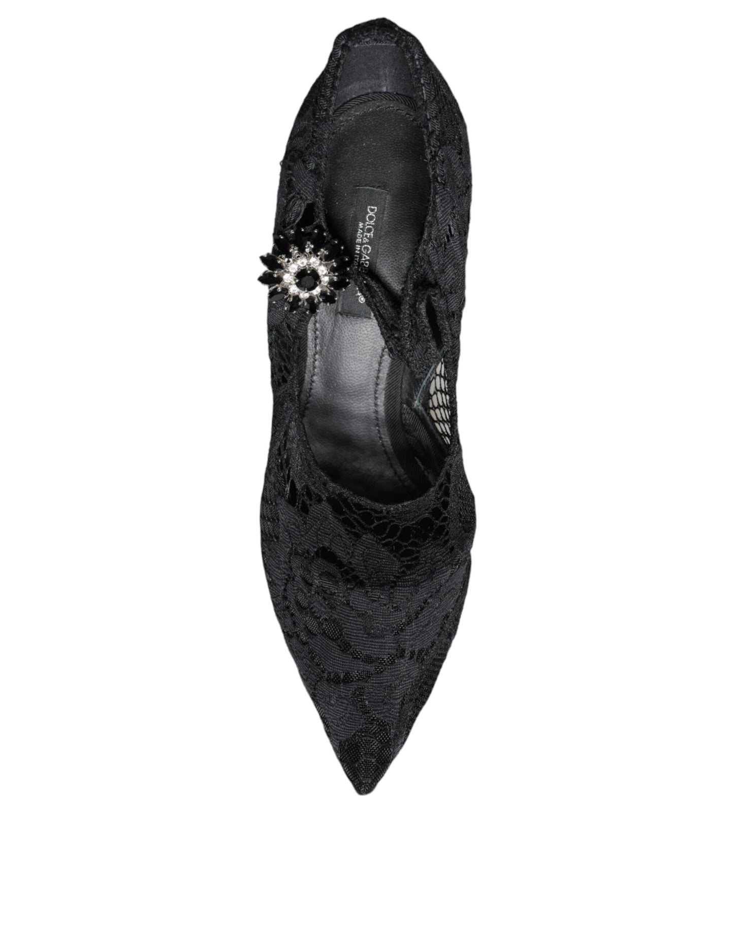 Dolce &amp; Gabbana Black Mary Jane Pumps Lace Crystals Heels Kengät