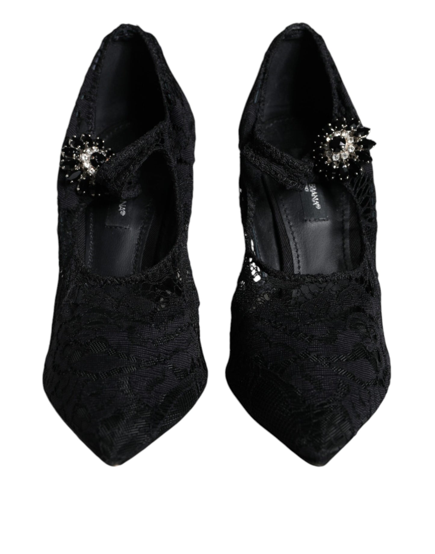 Dolce &amp; Gabbana Black Mary Jane Pumps Lace Crystals Heels Kengät