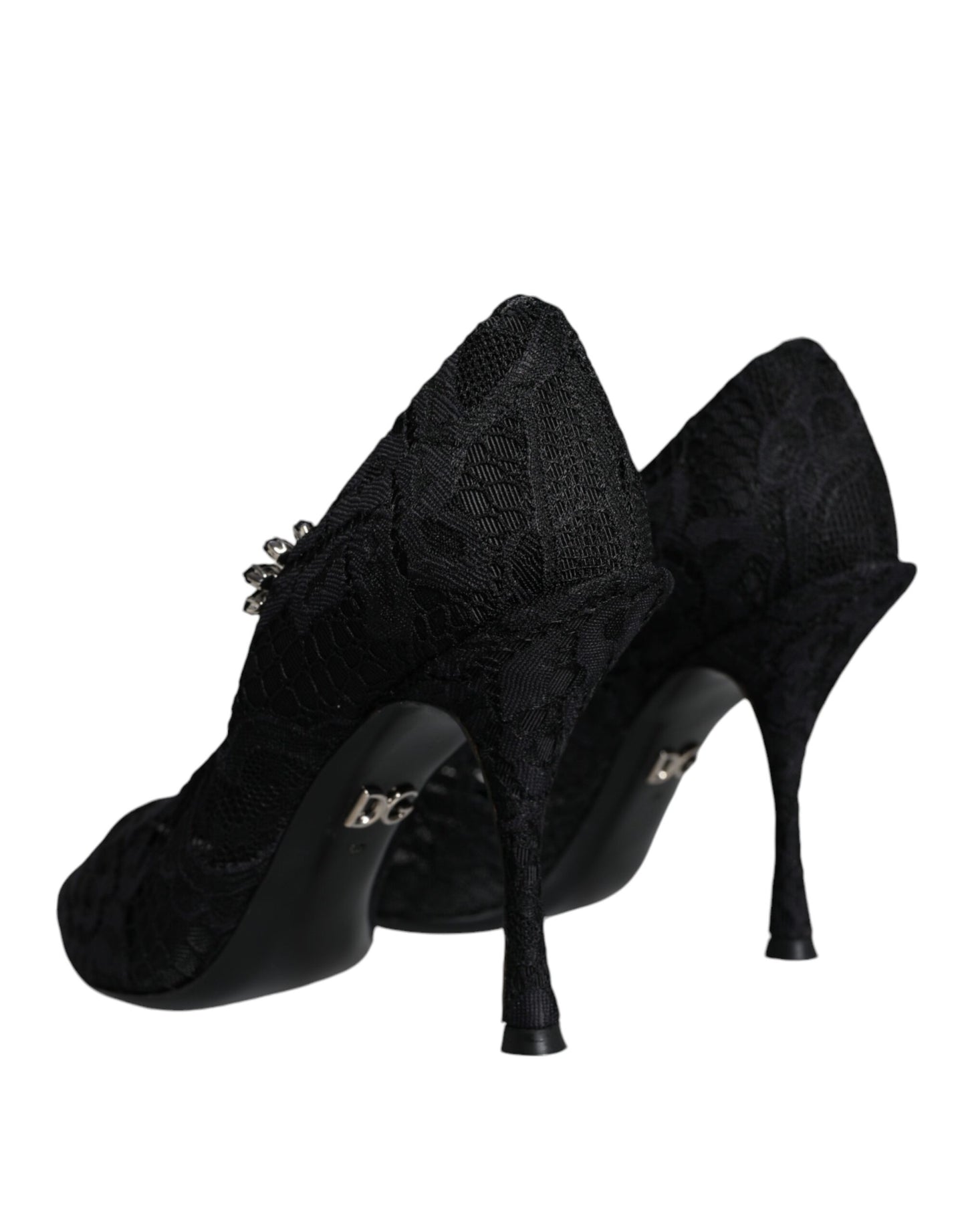 Dolce &amp; Gabbana Black Mary Jane Pumps Lace Crystals Heels Kengät