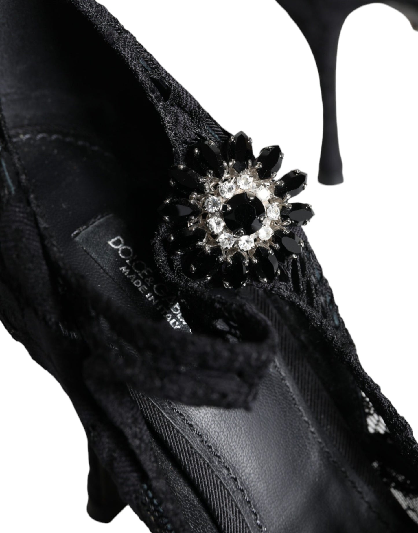 Dolce &amp; Gabbana Black Mary Jane Pumps Lace Crystals Heels Kengät