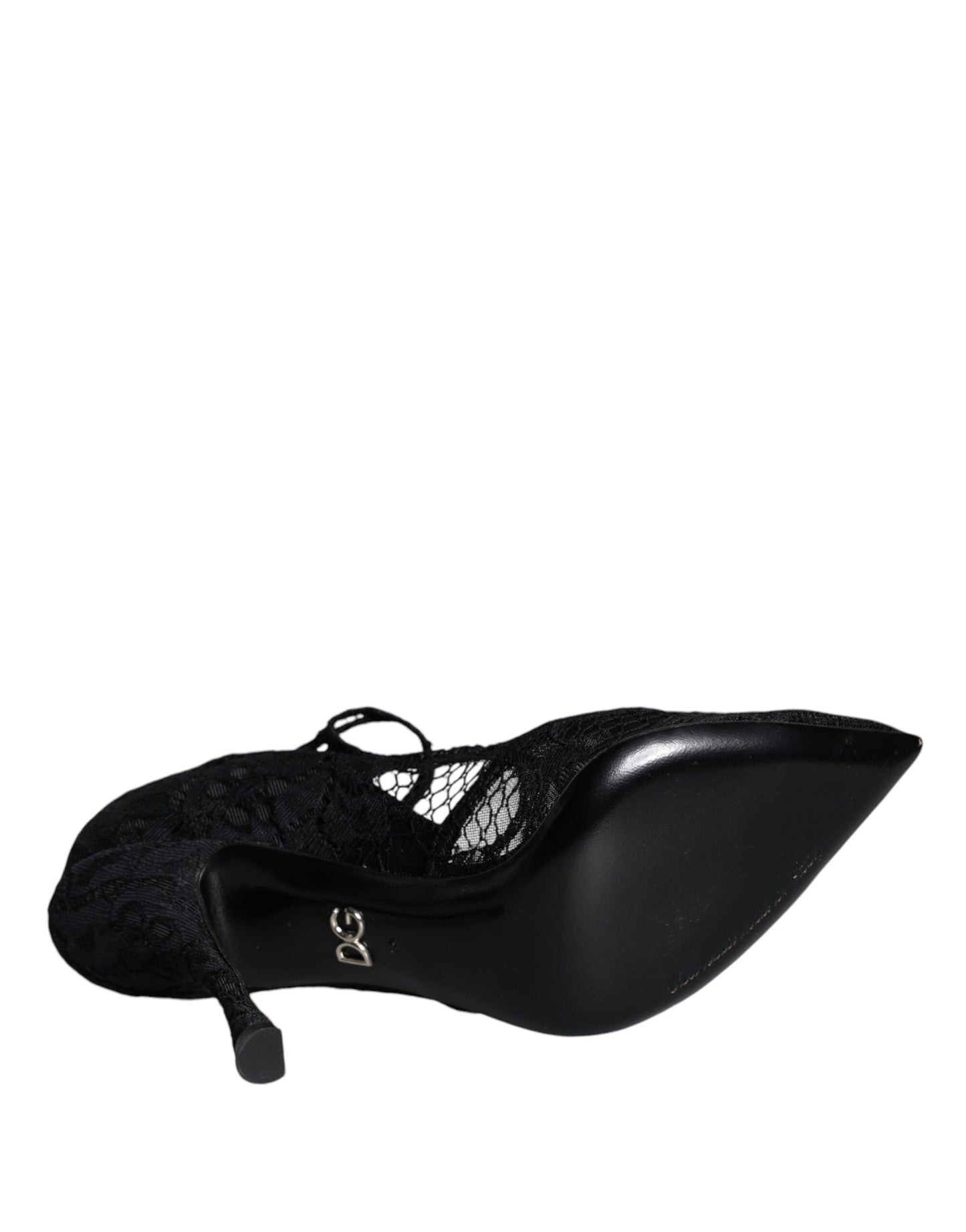 Dolce &amp; Gabbana Black Mary Jane Pumps Lace Crystals Heels Kengät