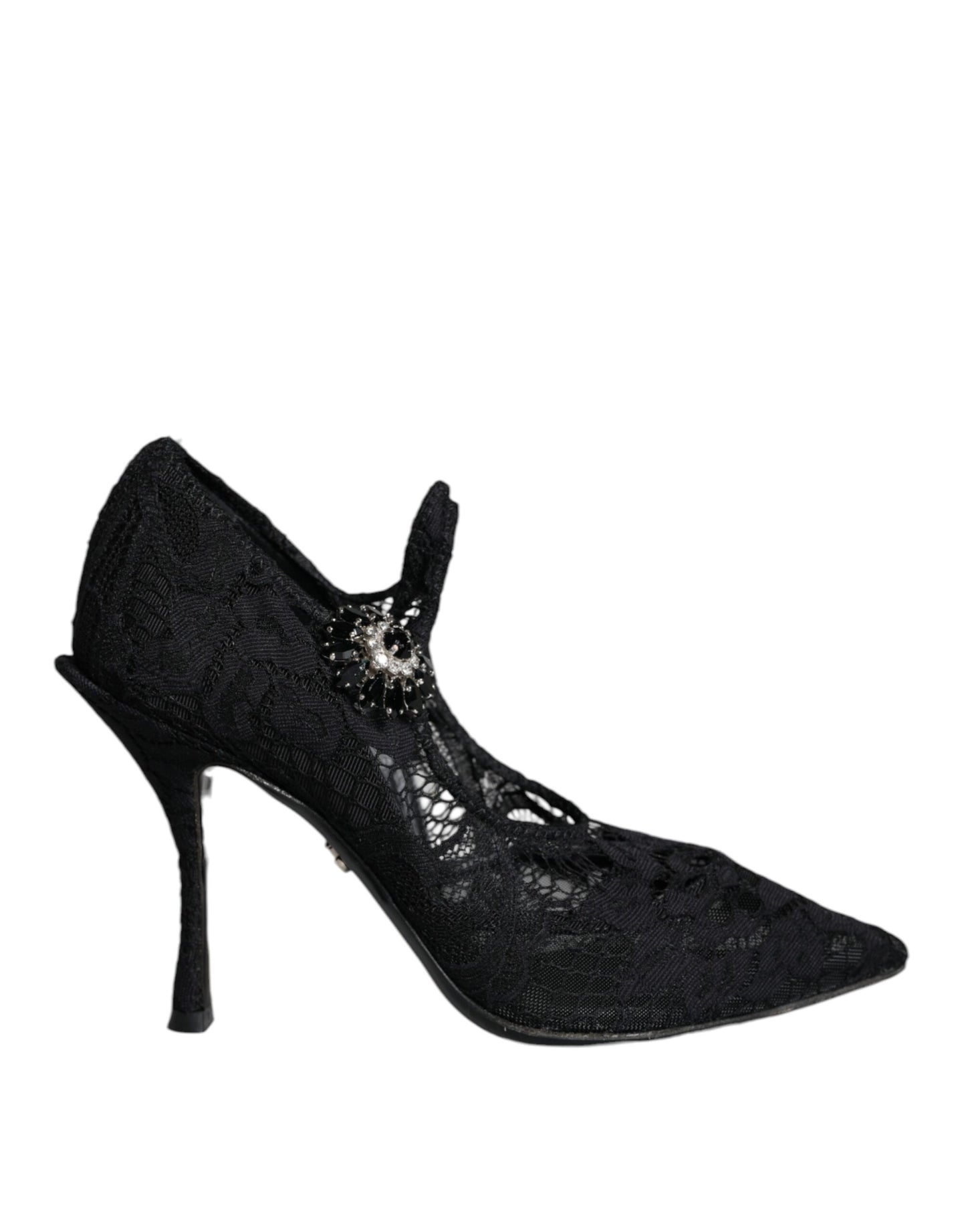 Dolce &amp; Gabbana Black Mary Jane Pumps Lace Crystals Heels Kengät