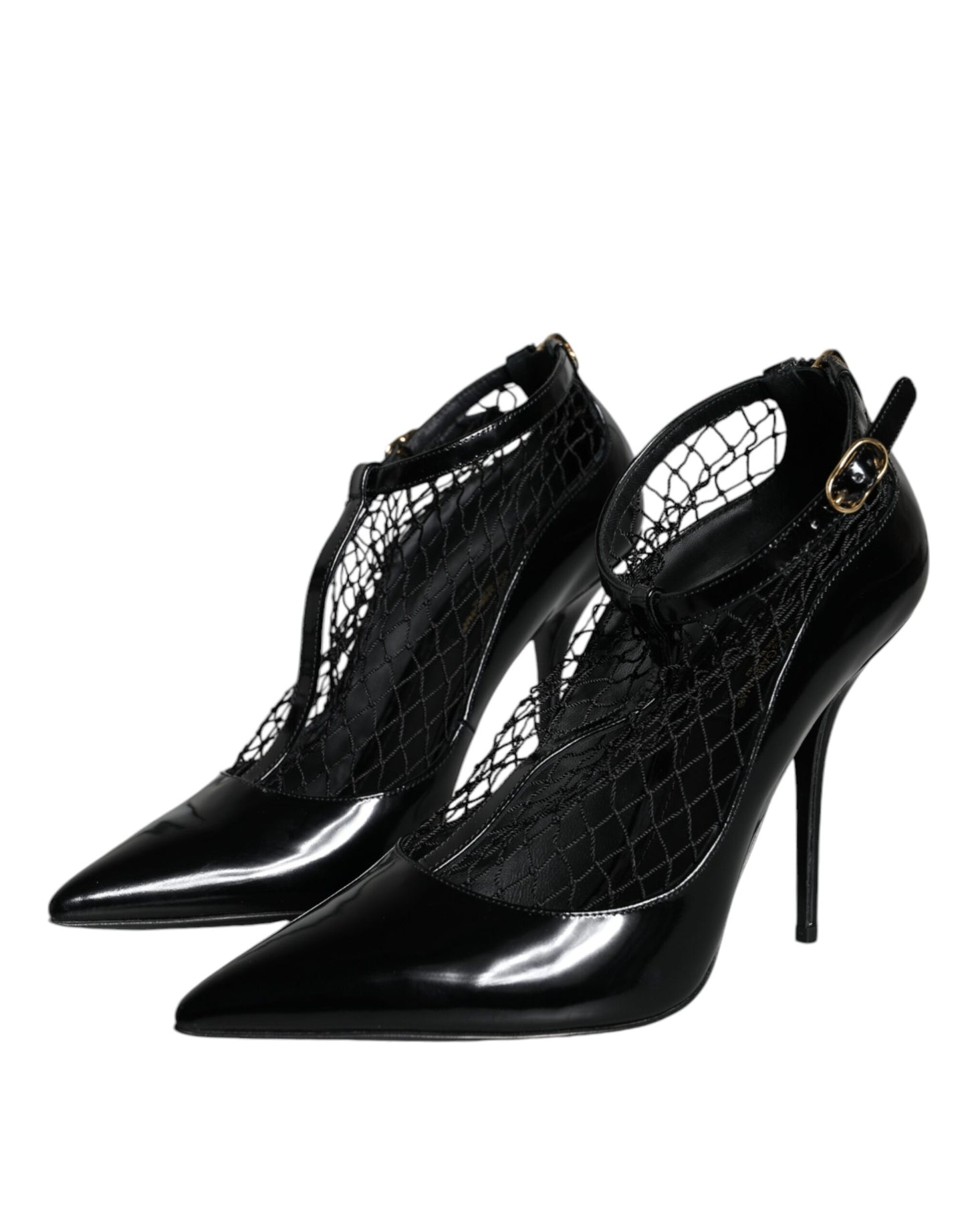 Dolce & Gabbana Schwarz Mesh Lackleder Heels Pumps Schuhe