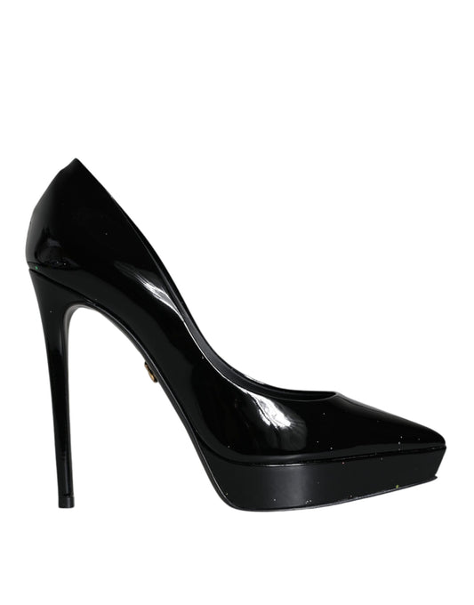 Dolce &amp; Gabbana Black Leather Platform Heels Pumps -kengät