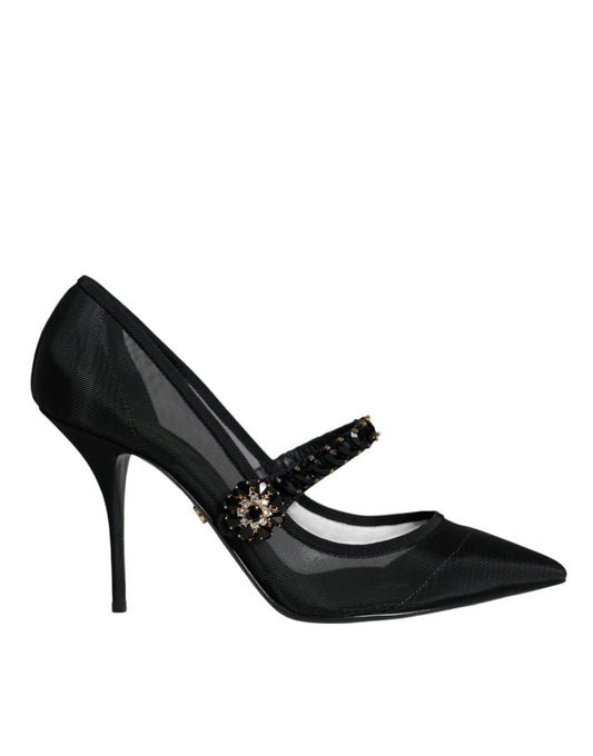 Dolce & Gabbana Schwarz Mesh Mary Jane Crystal Heel Pumps Schuhe