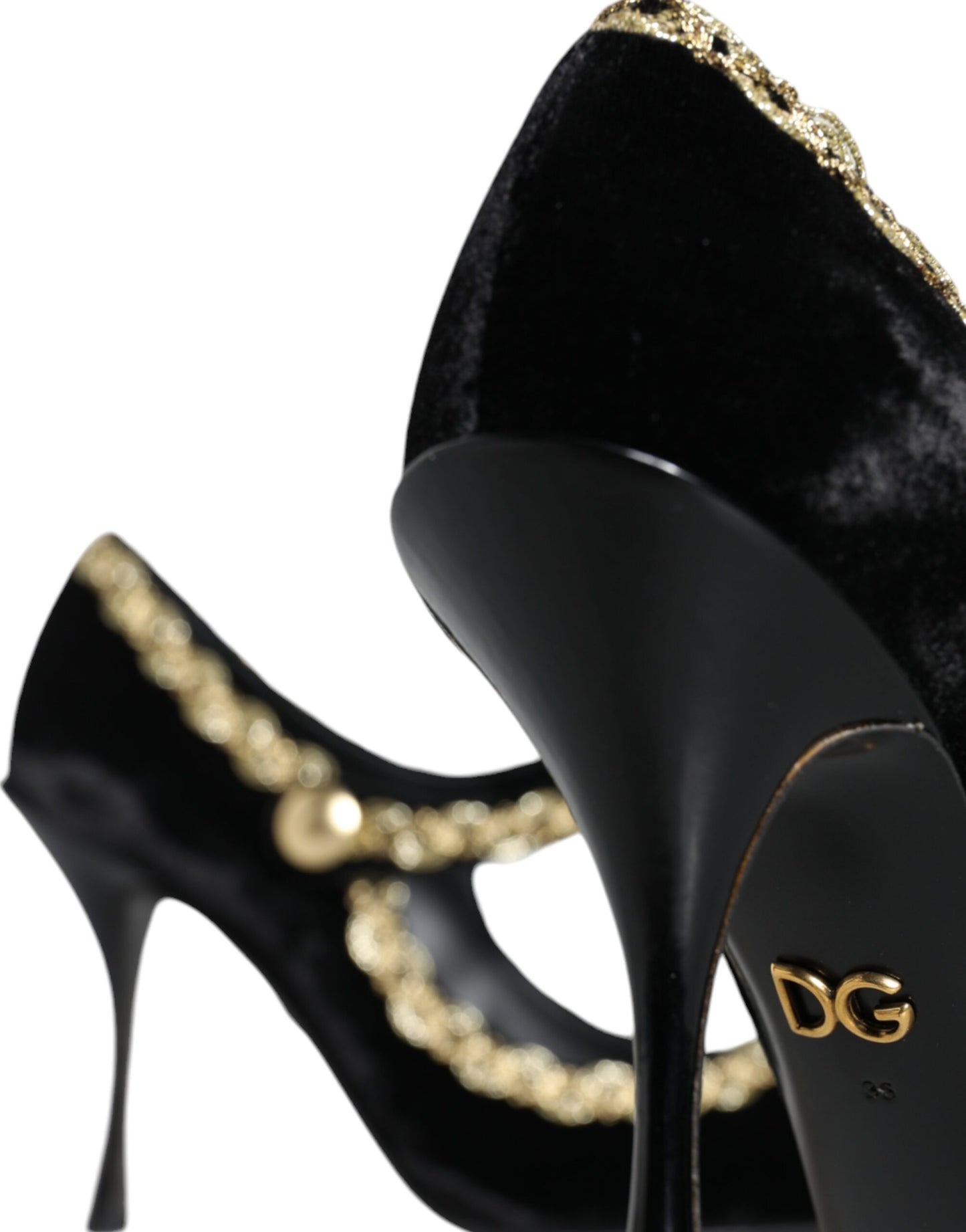 Dolce & Gabbana Schwarz Mary Janes Samt Gold Pumps Schuhe