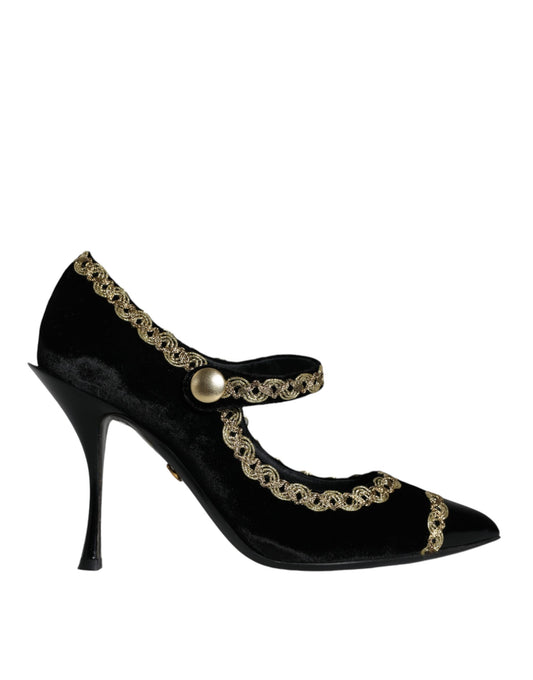 Dolce & Gabbana Schwarz Mary Janes Samt Gold Pumps Schuhe