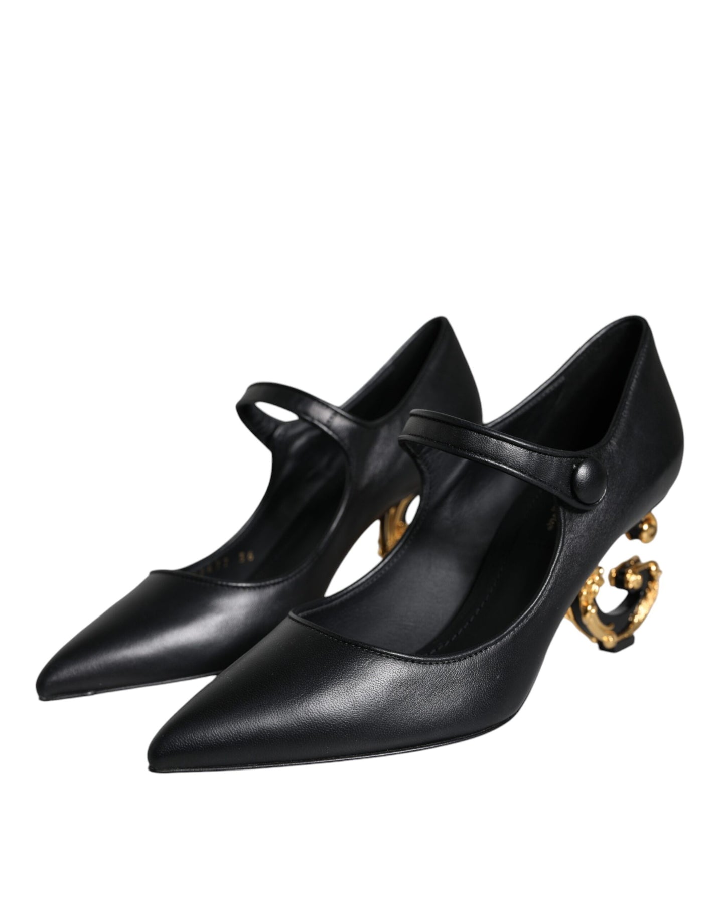 Dolce & Gabbana Schwarz Leder Logo Heels Mary Janes Pumps Schuhe