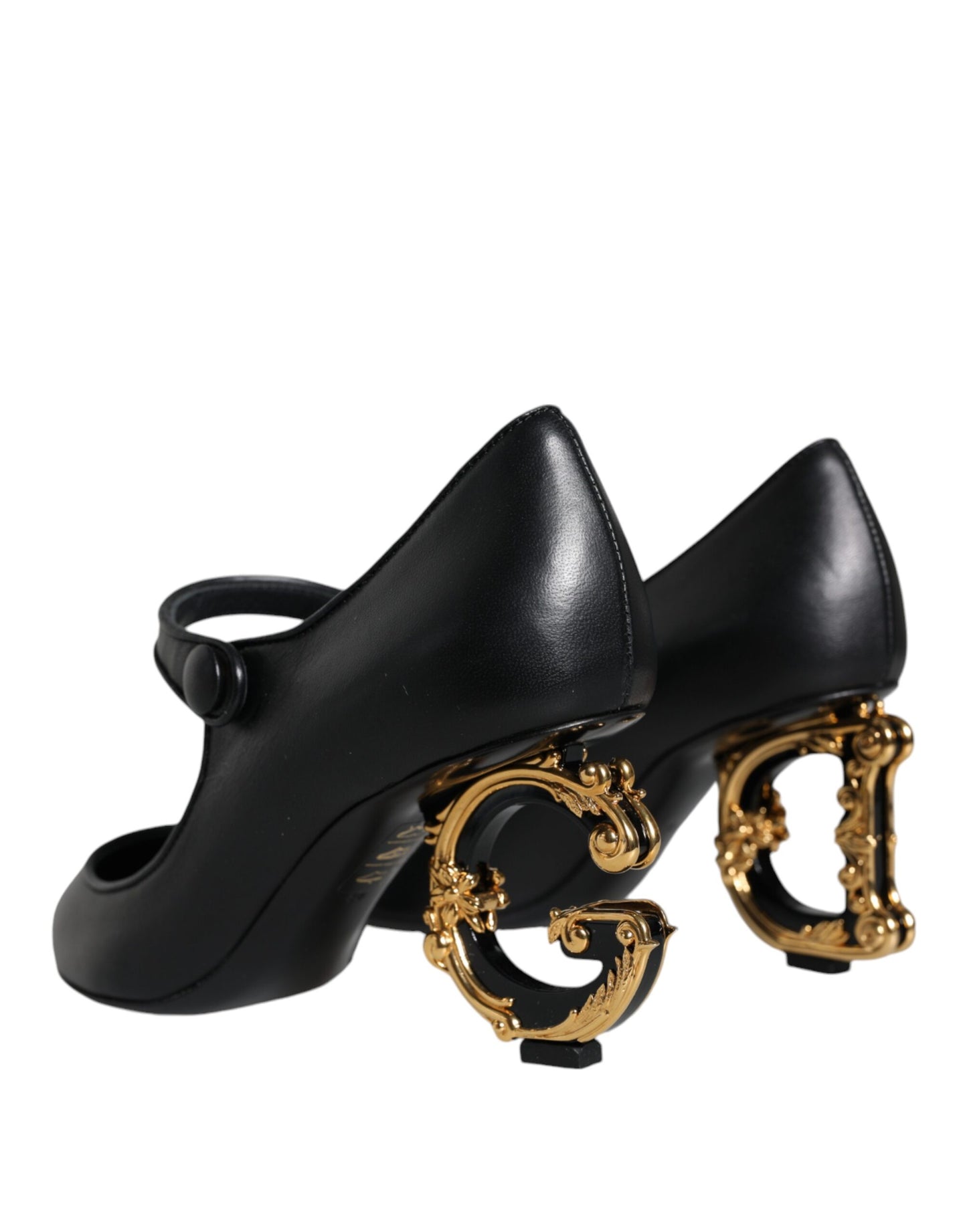 Dolce & Gabbana Schwarz Leder Logo Heels Mary Janes Pumps Schuhe