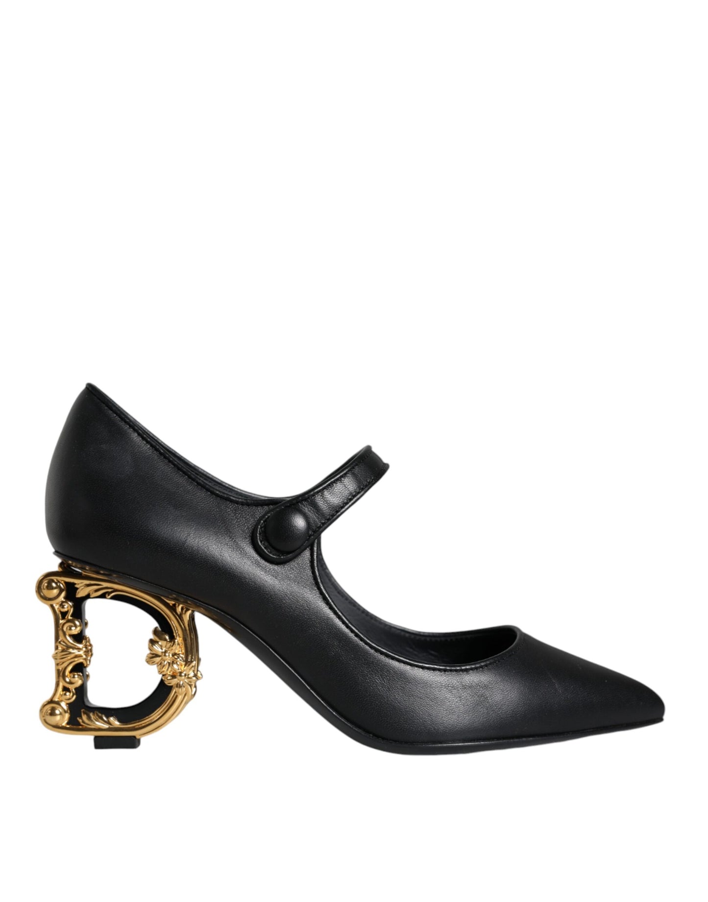 Dolce & Gabbana Schwarz Leder Logo Heels Mary Janes Pumps Schuhe