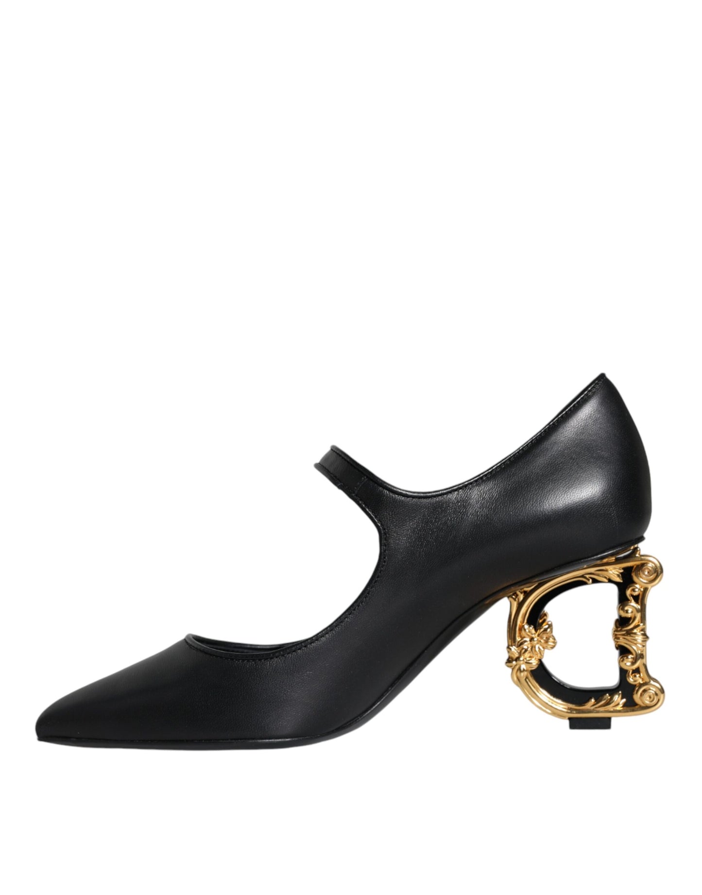 Dolce & Gabbana Schwarz Leder Logo Heels Mary Janes Pumps Schuhe