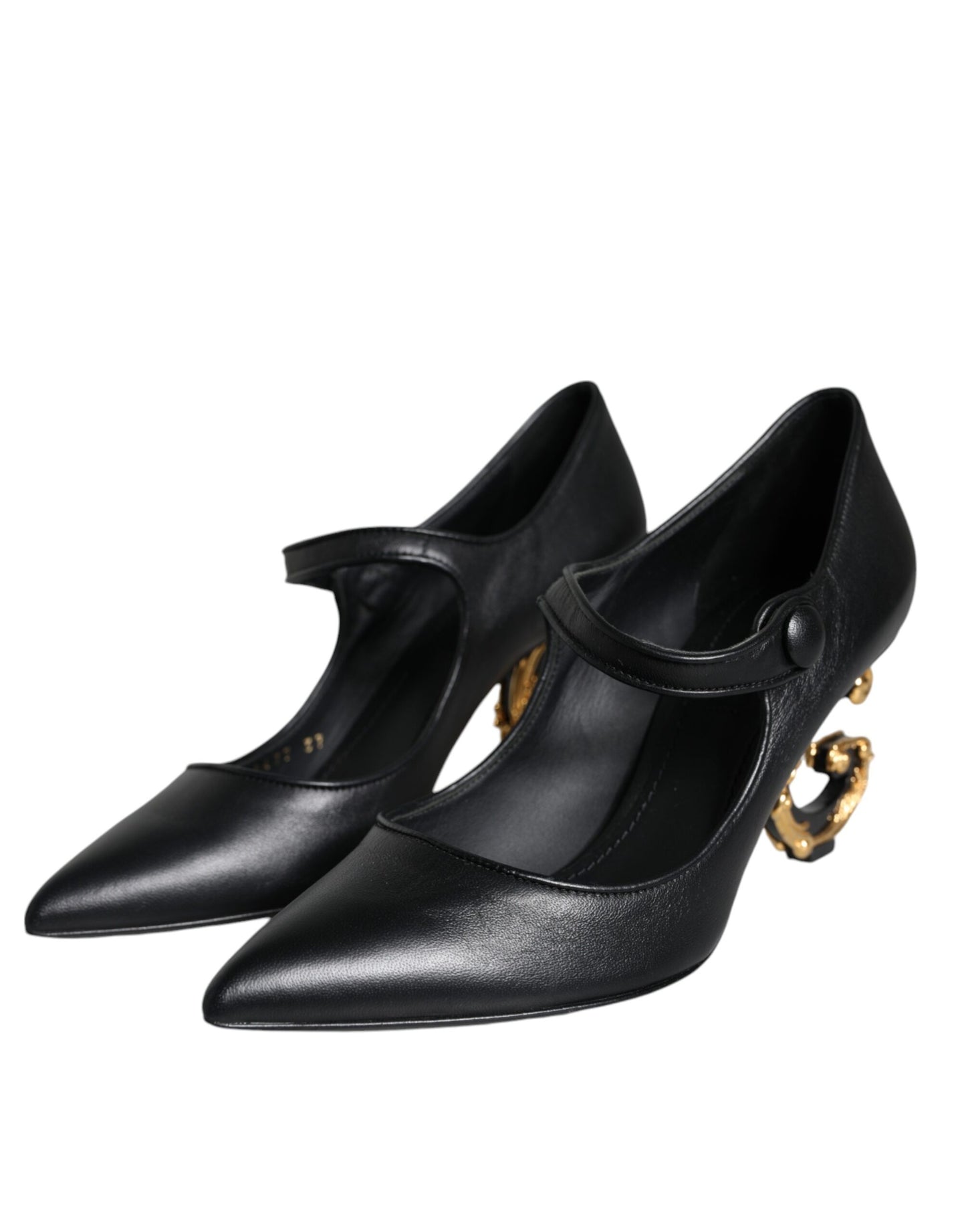 Dolce &amp; Gabbana Black Leather Logo Heels Mary Janes Pumps Shoes