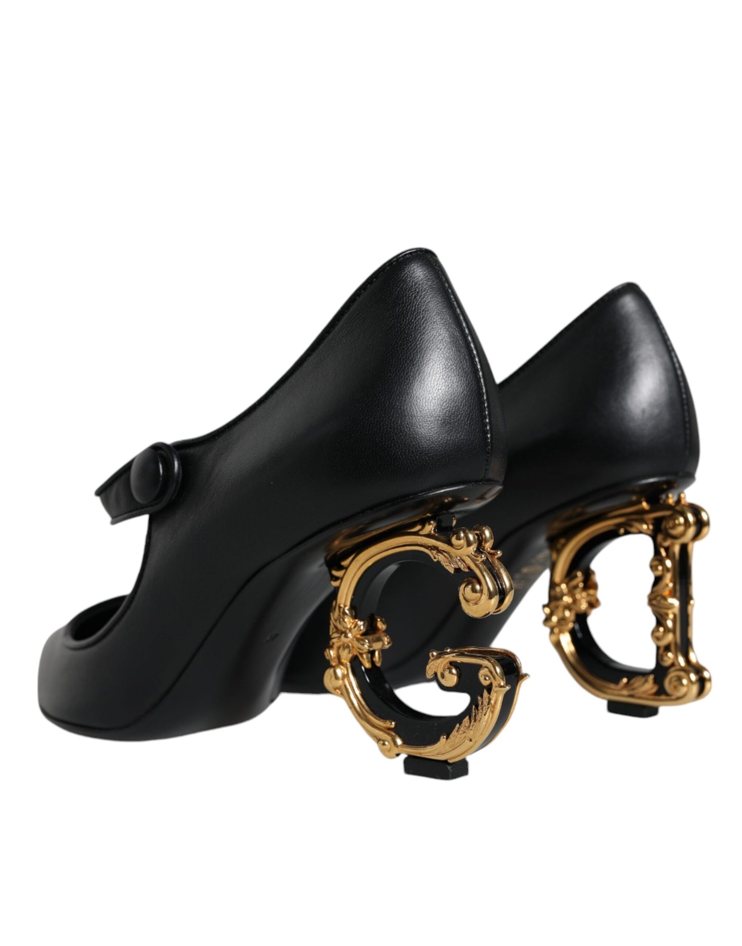 Dolce &amp; Gabbana Black Leather Logo Heels Mary Janes Pumps Shoes