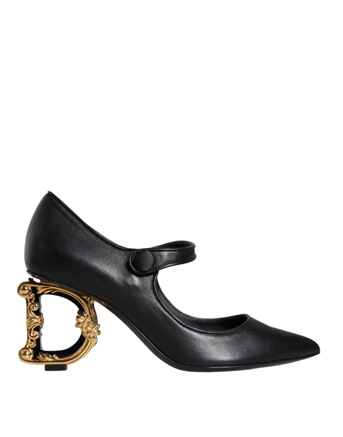 Dolce &amp; Gabbana Black Leather Logo Heels Mary Janes Pumps Shoes