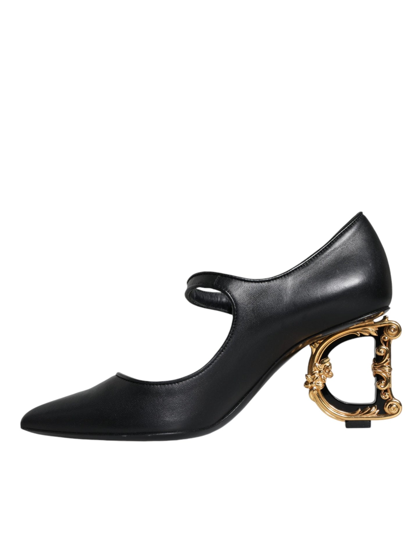 Dolce &amp; Gabbana Black Leather Logo Heels Mary Janes Pumps Shoes