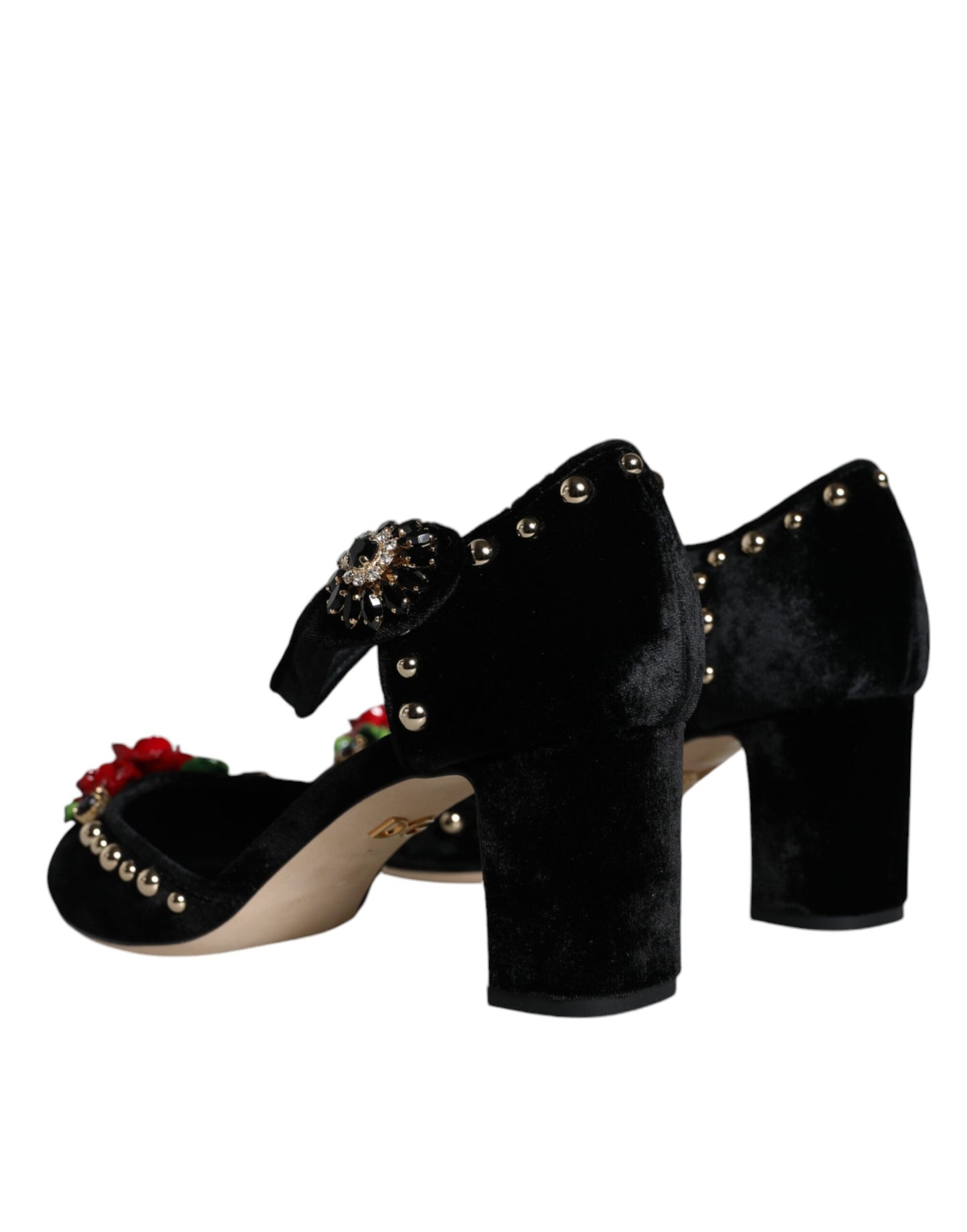 Dolce & Gabbana Schwarzer Samt Rosen Knöchelriemen Pumps Schuhe