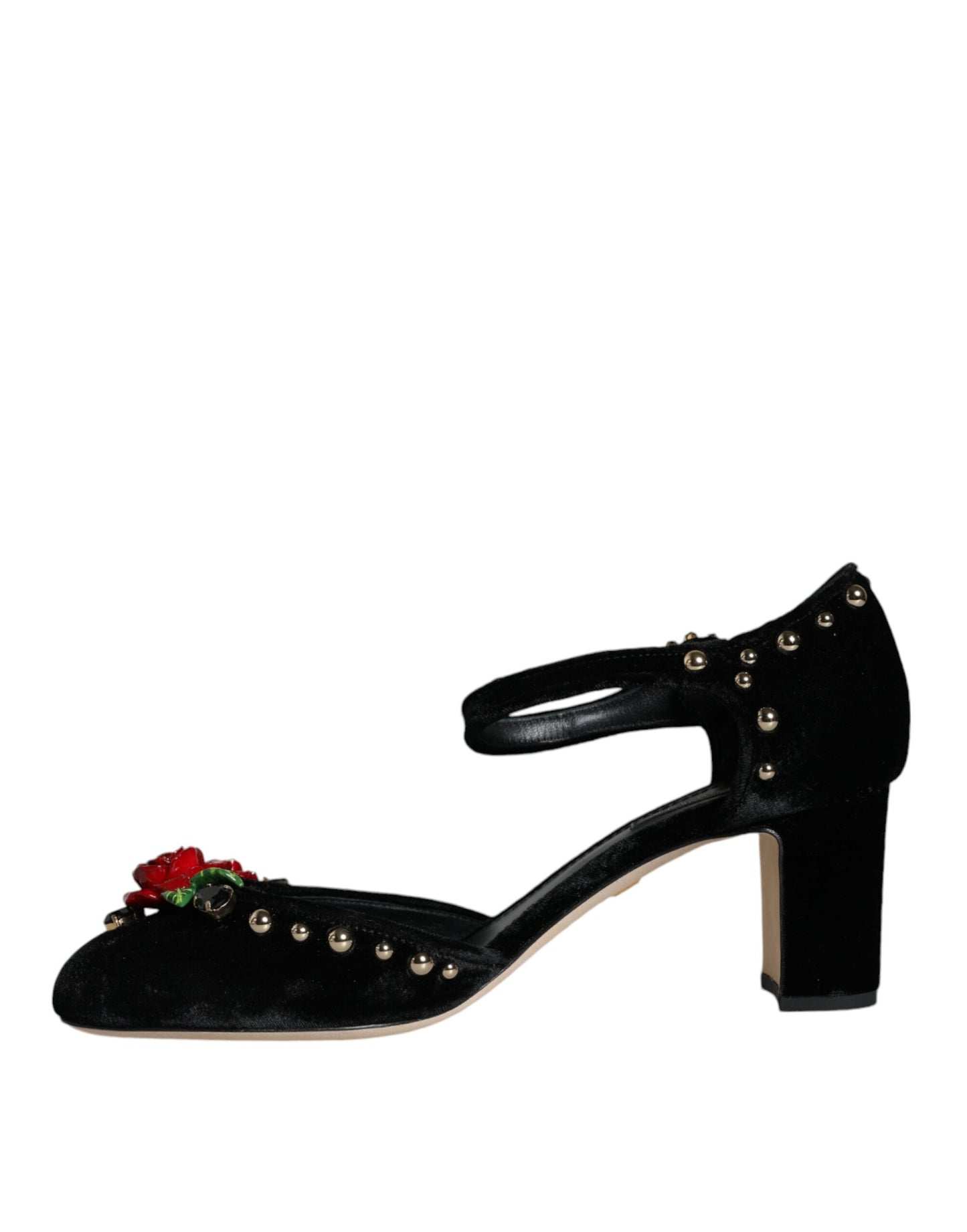 Dolce & Gabbana Schwarzer Samt Rosen Knöchelriemen Pumps Schuhe