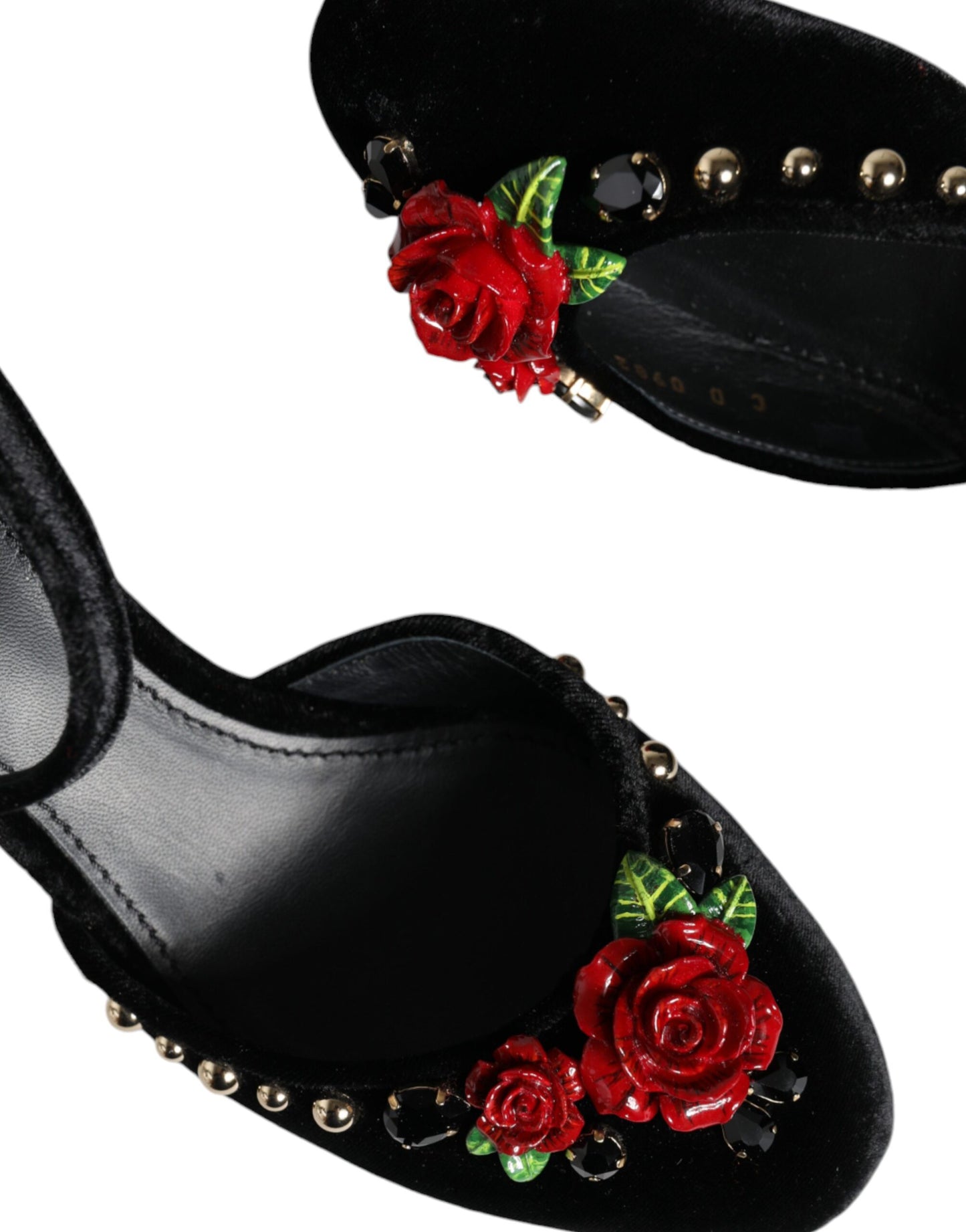 Dolce & Gabbana Schwarzer Samt Rosen Knöchelriemen Pumps Schuhe