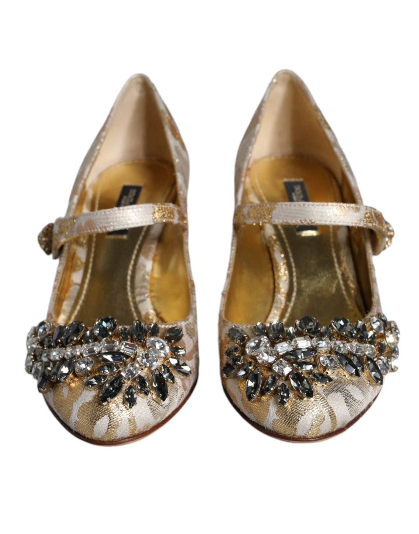 Dolce &amp; Gabbana Gold Jacquard Crystal Mary Janes Pumps -kengät