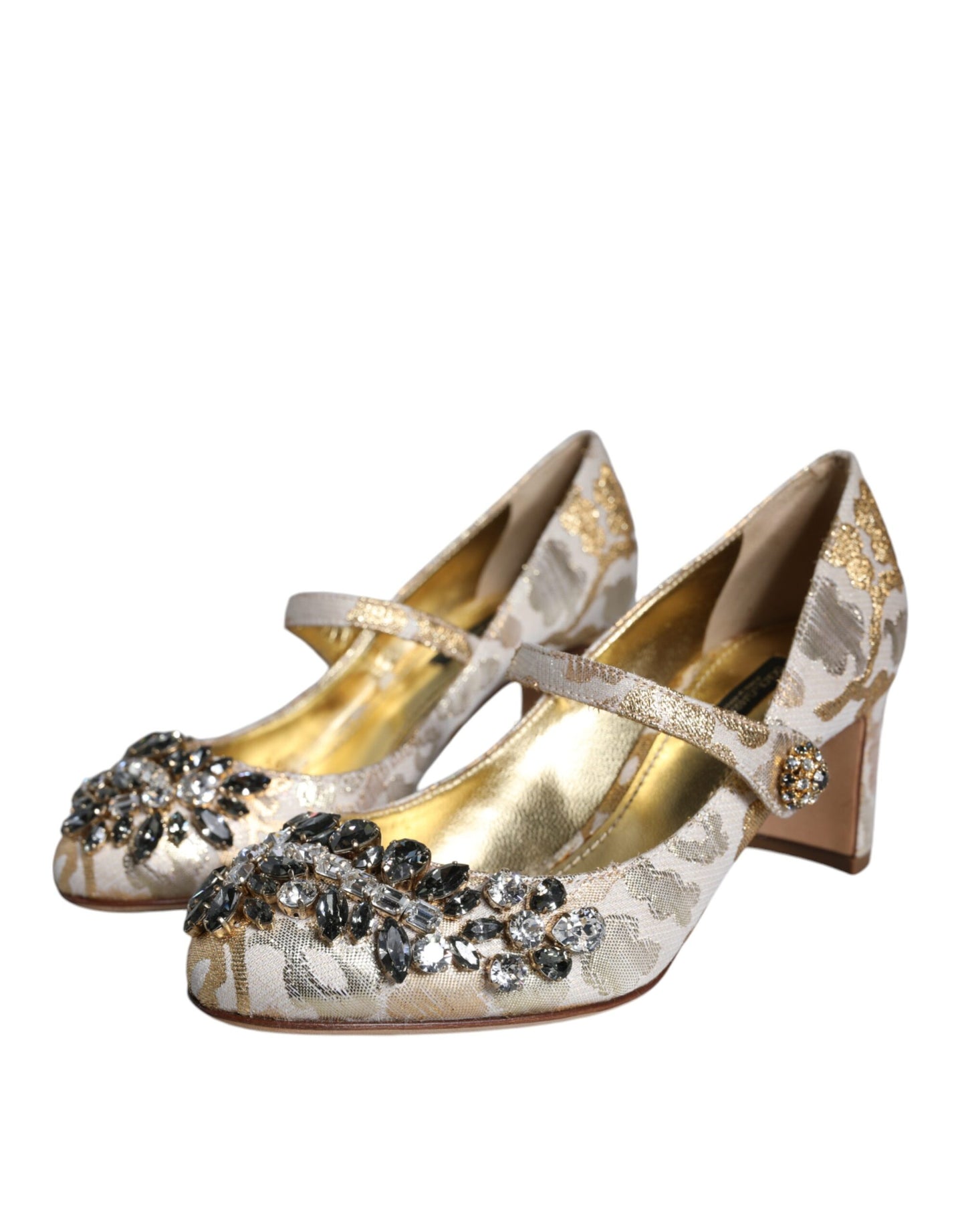 Dolce &amp; Gabbana Gold Jacquard Crystal Mary Janes Pumps -kengät