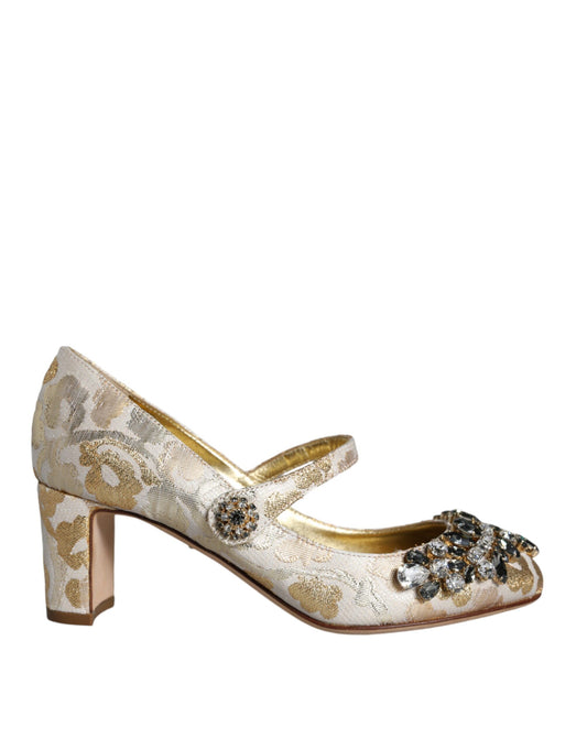 Dolce &amp; Gabbana Gold Jacquard Crystal Mary Janes Pumps -kengät