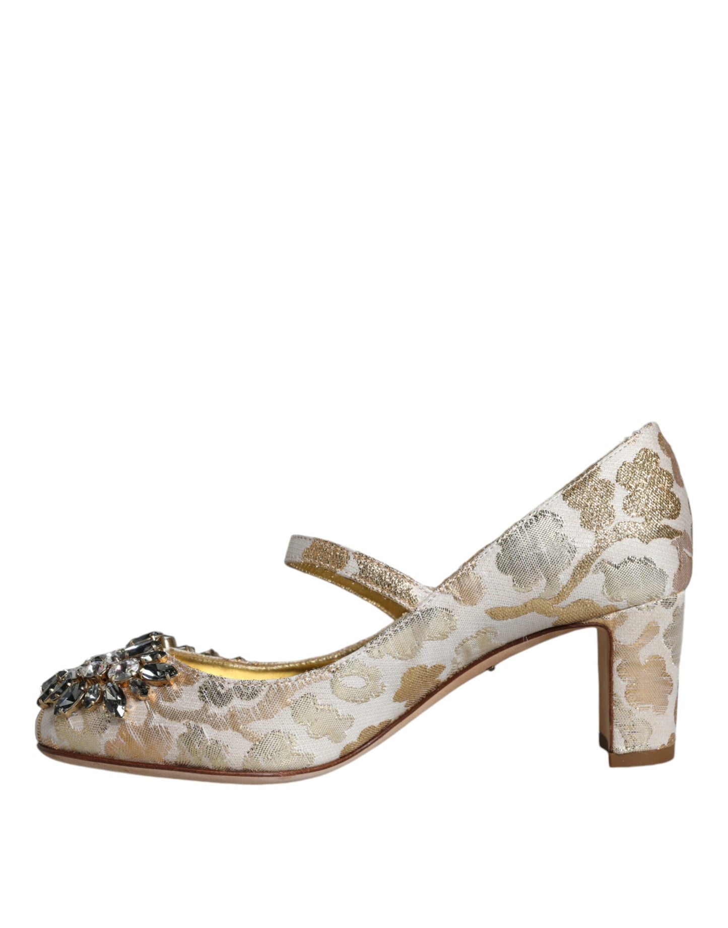 Dolce &amp; Gabbana Gold Jacquard Crystal Mary Janes Pumps -kengät