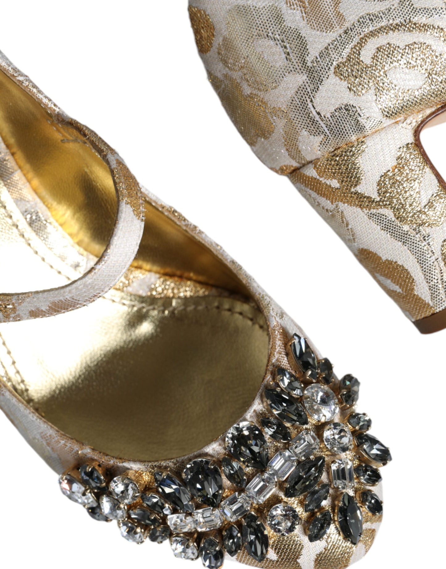 Dolce &amp; Gabbana Gold Jacquard Crystal Mary Janes Pumps -kengät